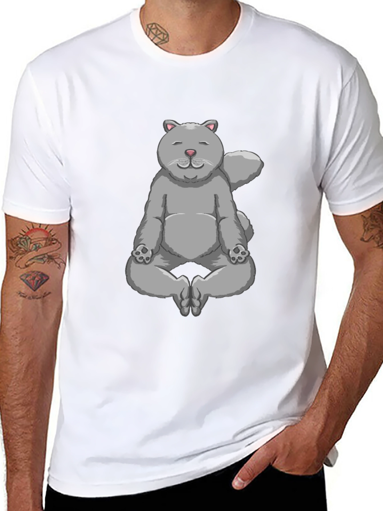 Meditating Cat Graphic T-Shirt - Zen Kitten