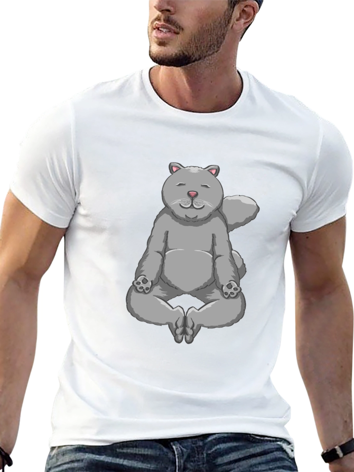 Meditating Cat Graphic T-Shirt - Zen Kitten