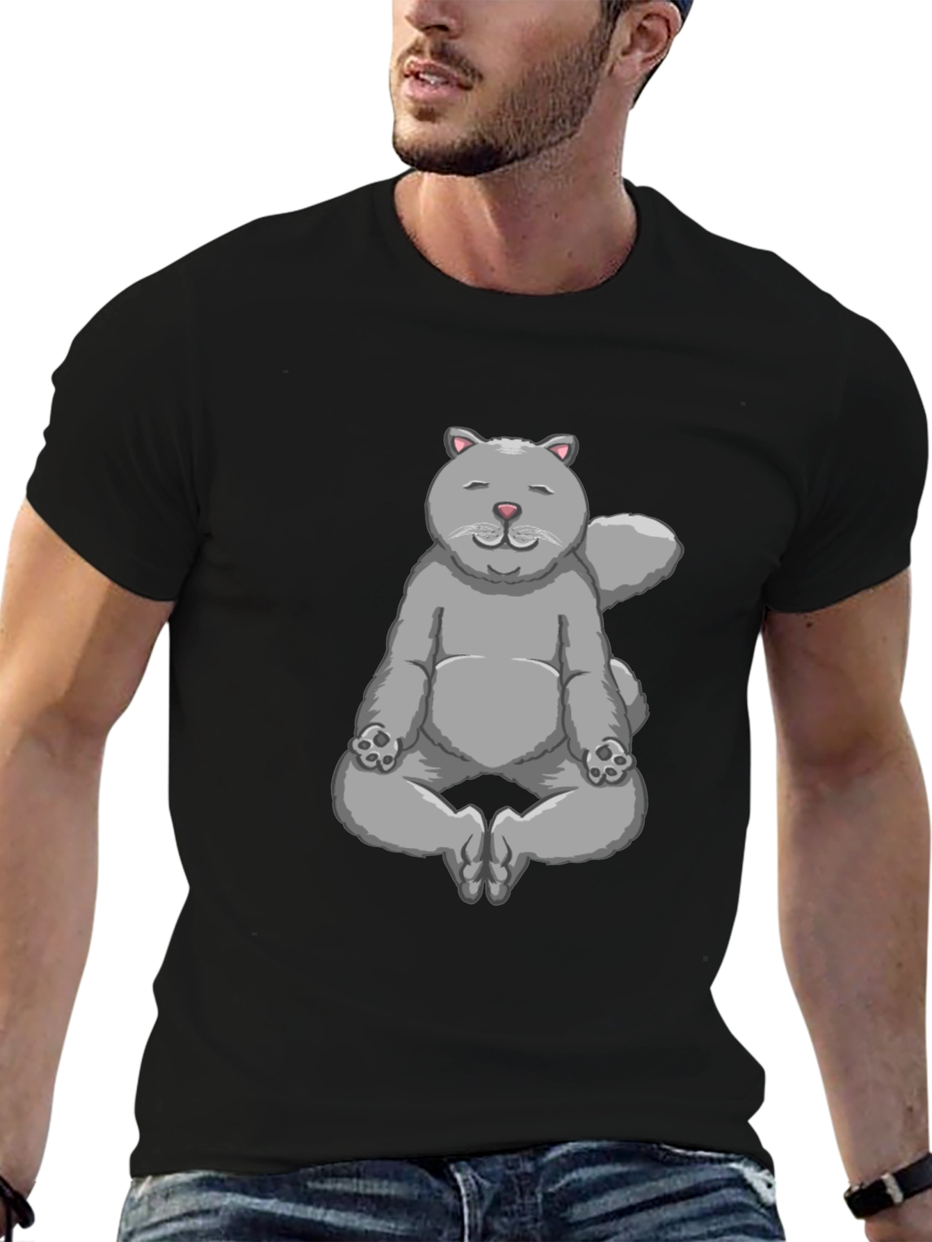 Meditating Cat Graphic T-Shirt - Zen Kitten