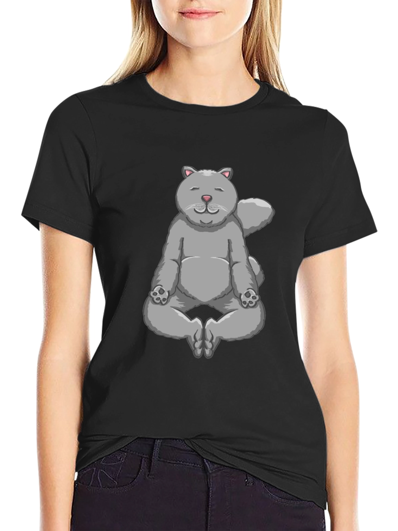 Meditating Cat Graphic T-Shirt - Zen Kitten