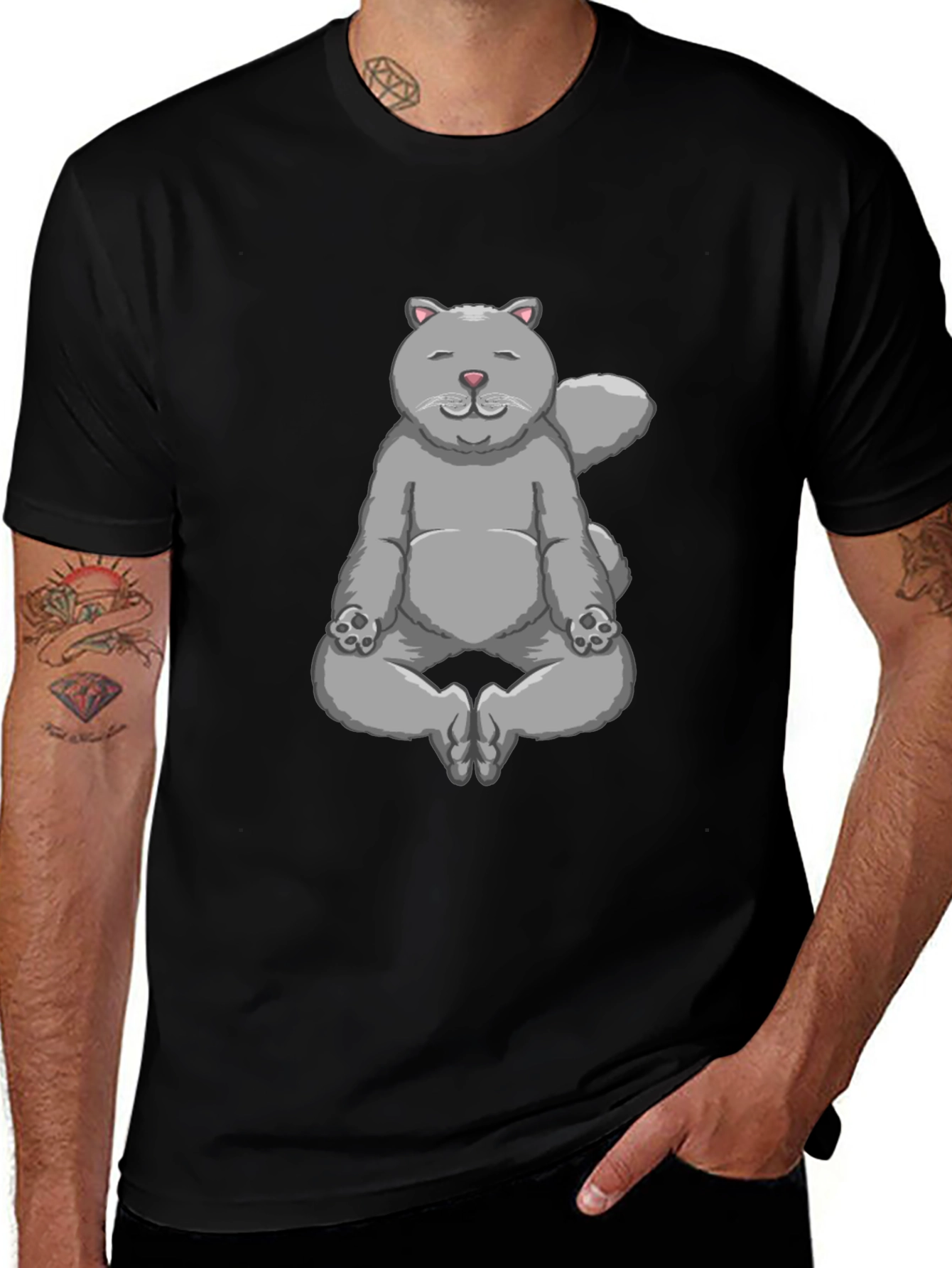 Meditating Cat Graphic T-Shirt - Zen Kitten