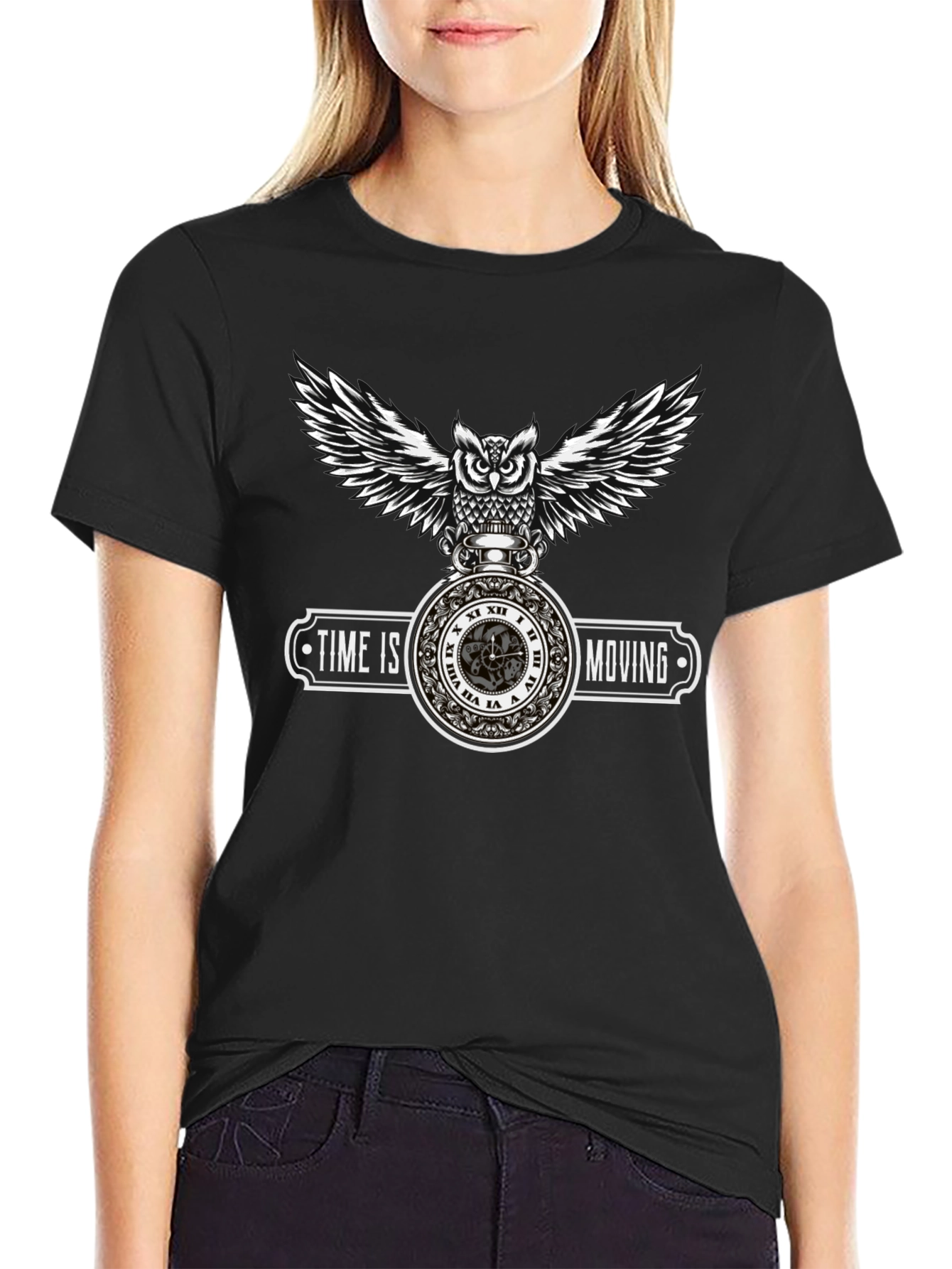 Time Is Moving Owl Graphic T-Shirt
