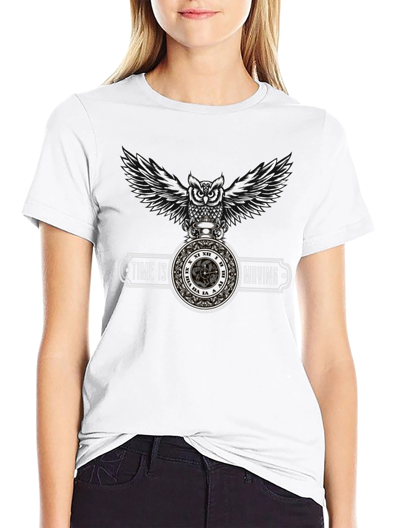 Time Is Moving Owl Graphic T-Shirt