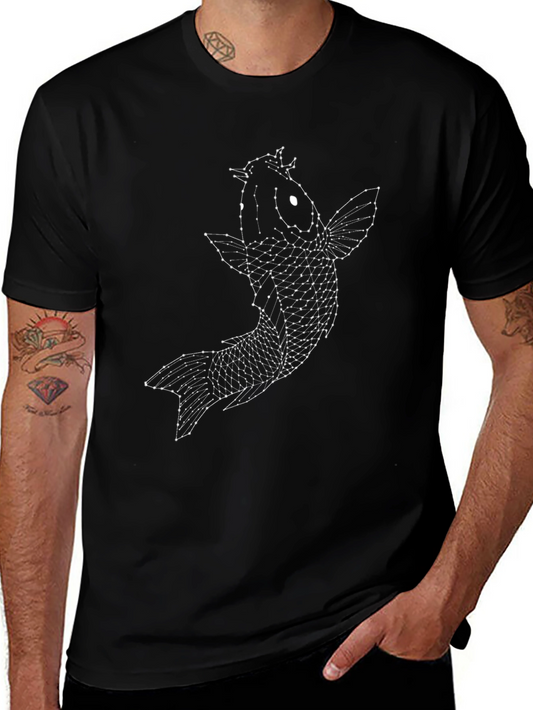 Geometric Koi Fish Graphic Tee - Black