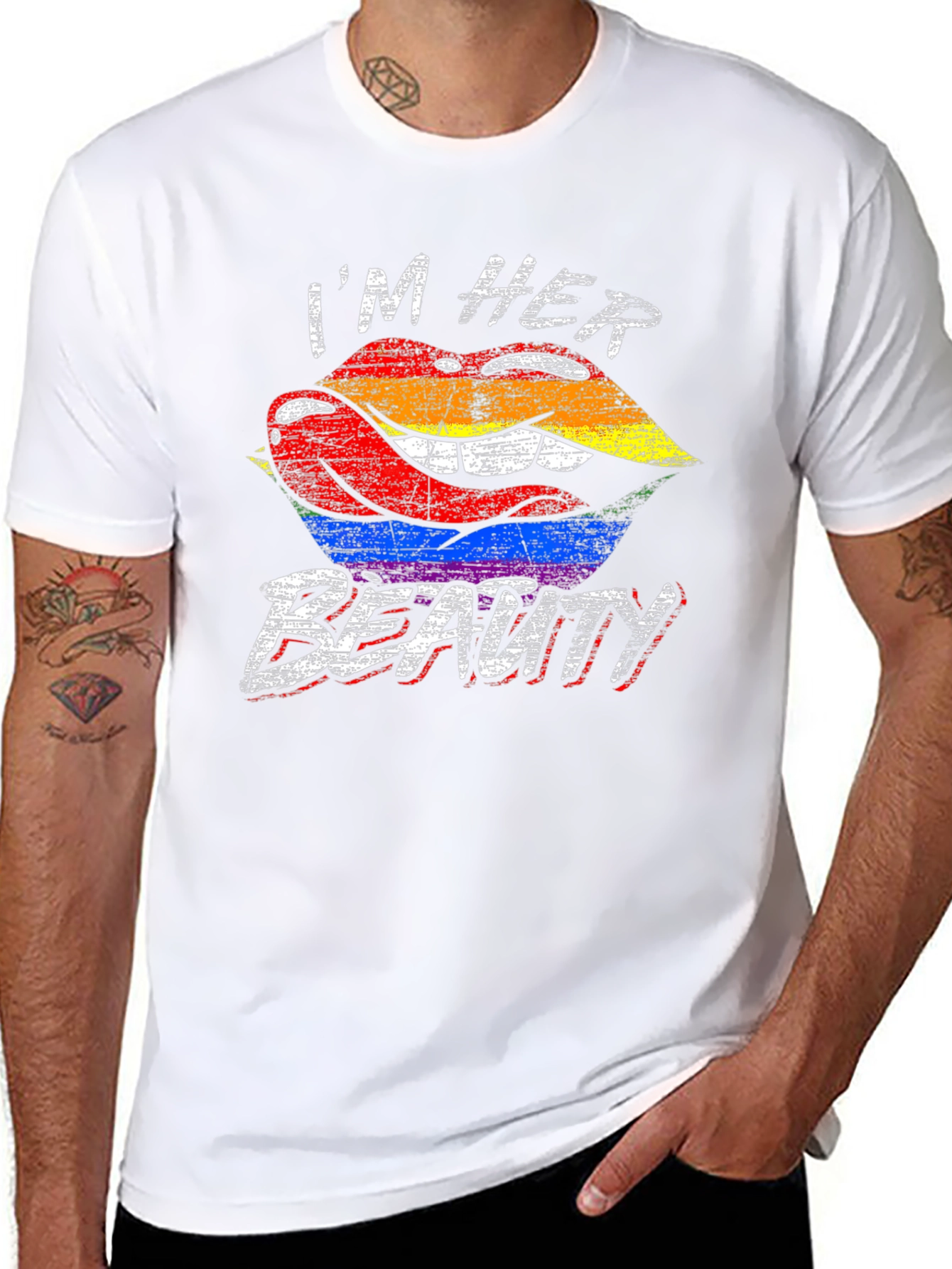 Im Her Beauty LGBTQ+ Pride Rainbow Lips Graphic T-Shirt