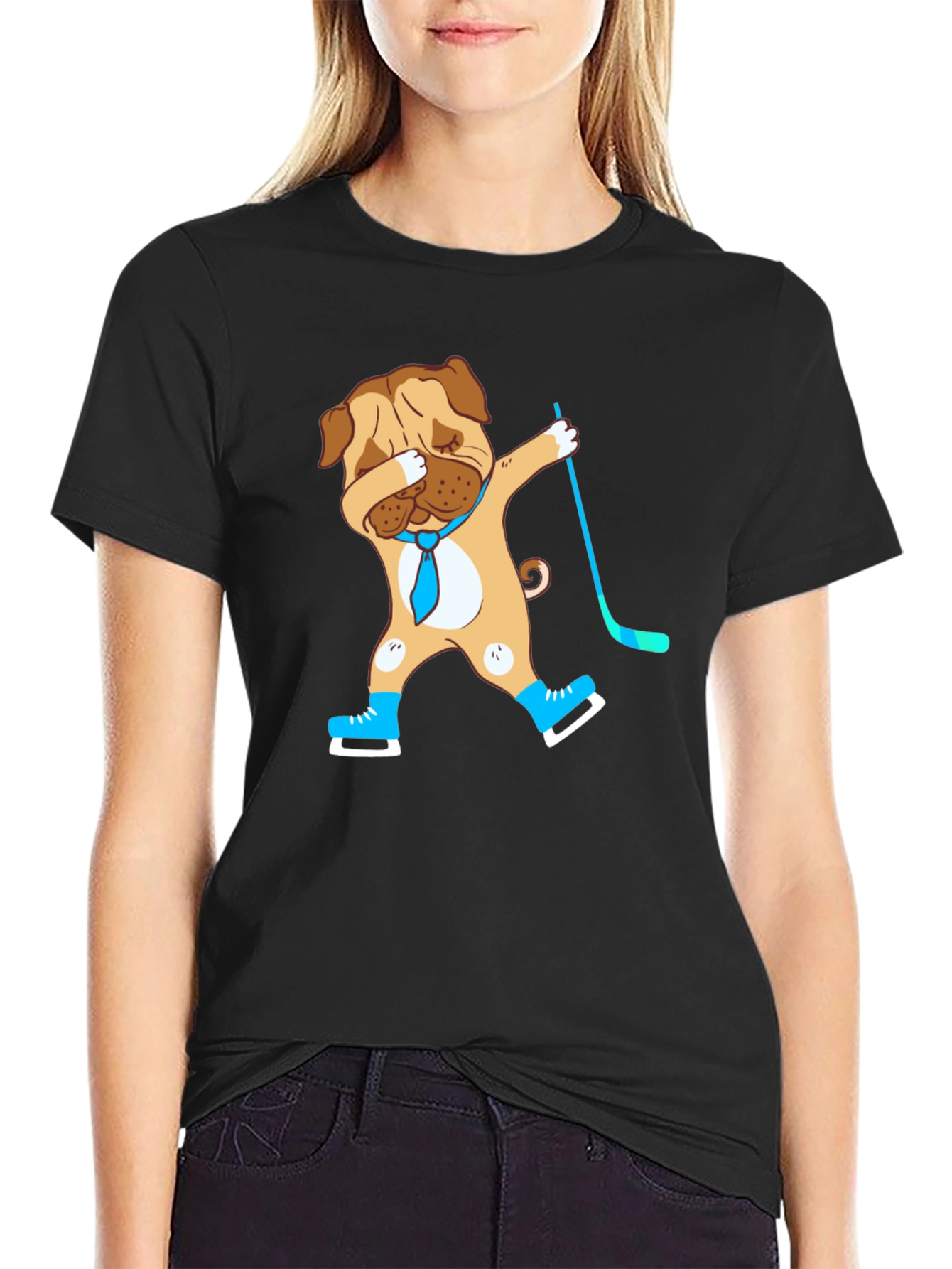 Dabbing Dog Hockey Player Graphic T-Shirt