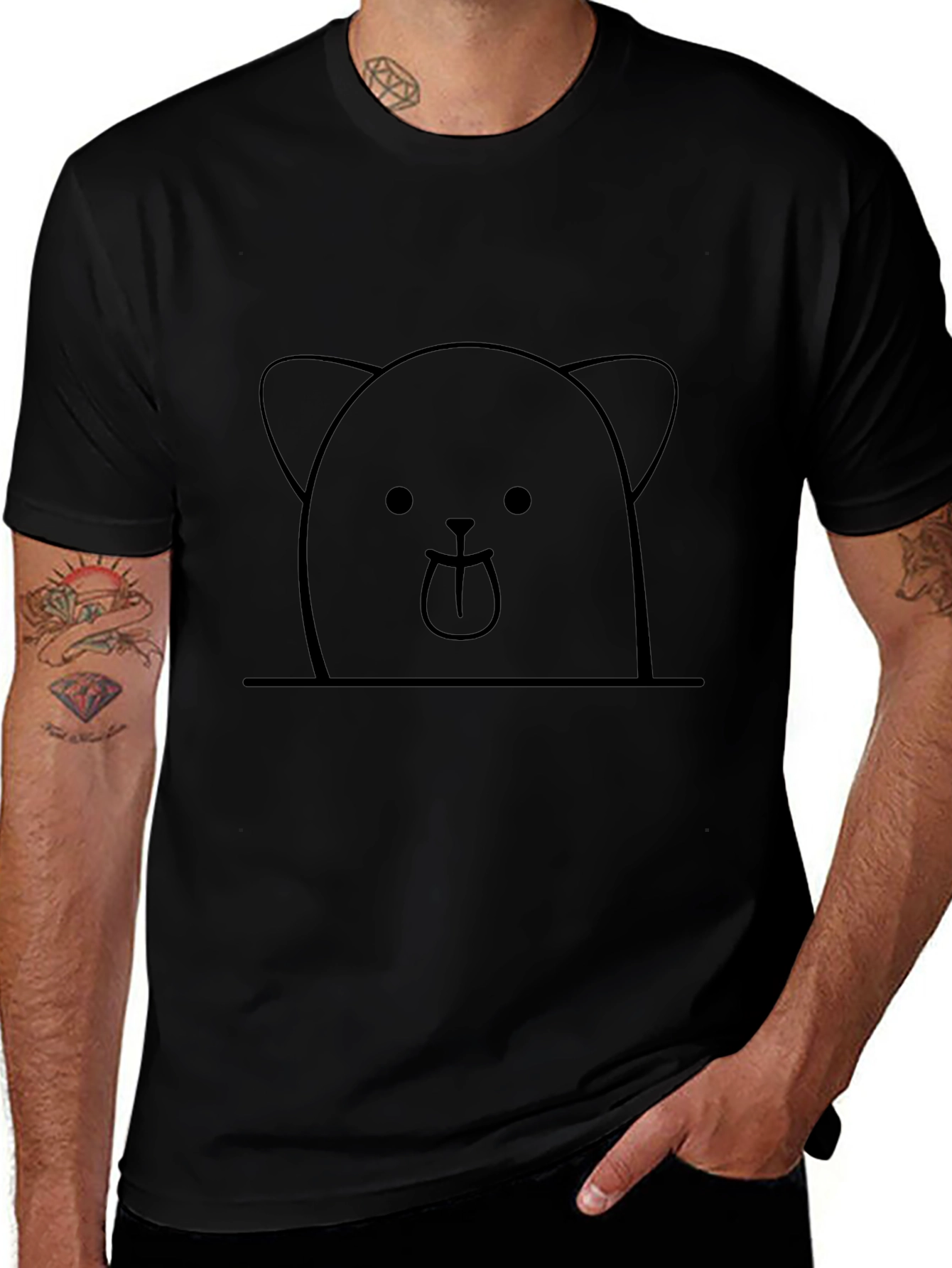 Cute Bear Graphic Tee - Black Cotton Casual Shirt
