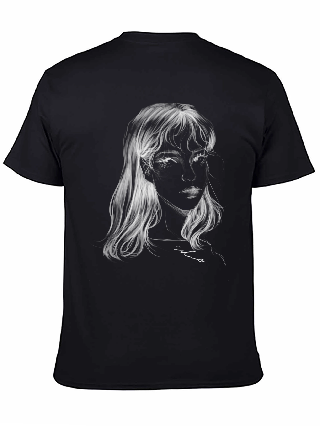 Ethereal Portrait Graphic Tee - Soft Black Cotton