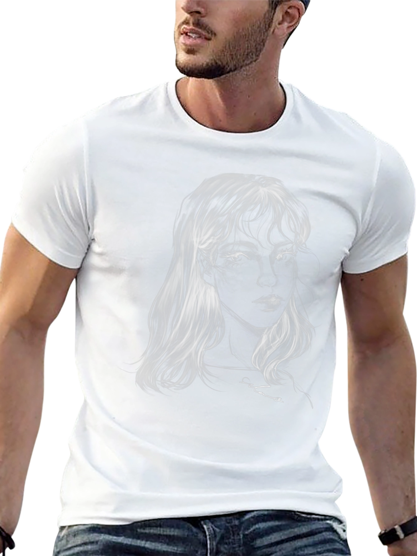 Ethereal Portrait Graphic Tee - Soft Black Cotton