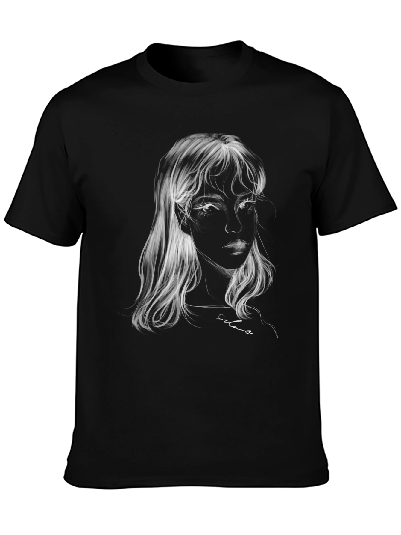 Ethereal Portrait Graphic Tee - Soft Black Cotton