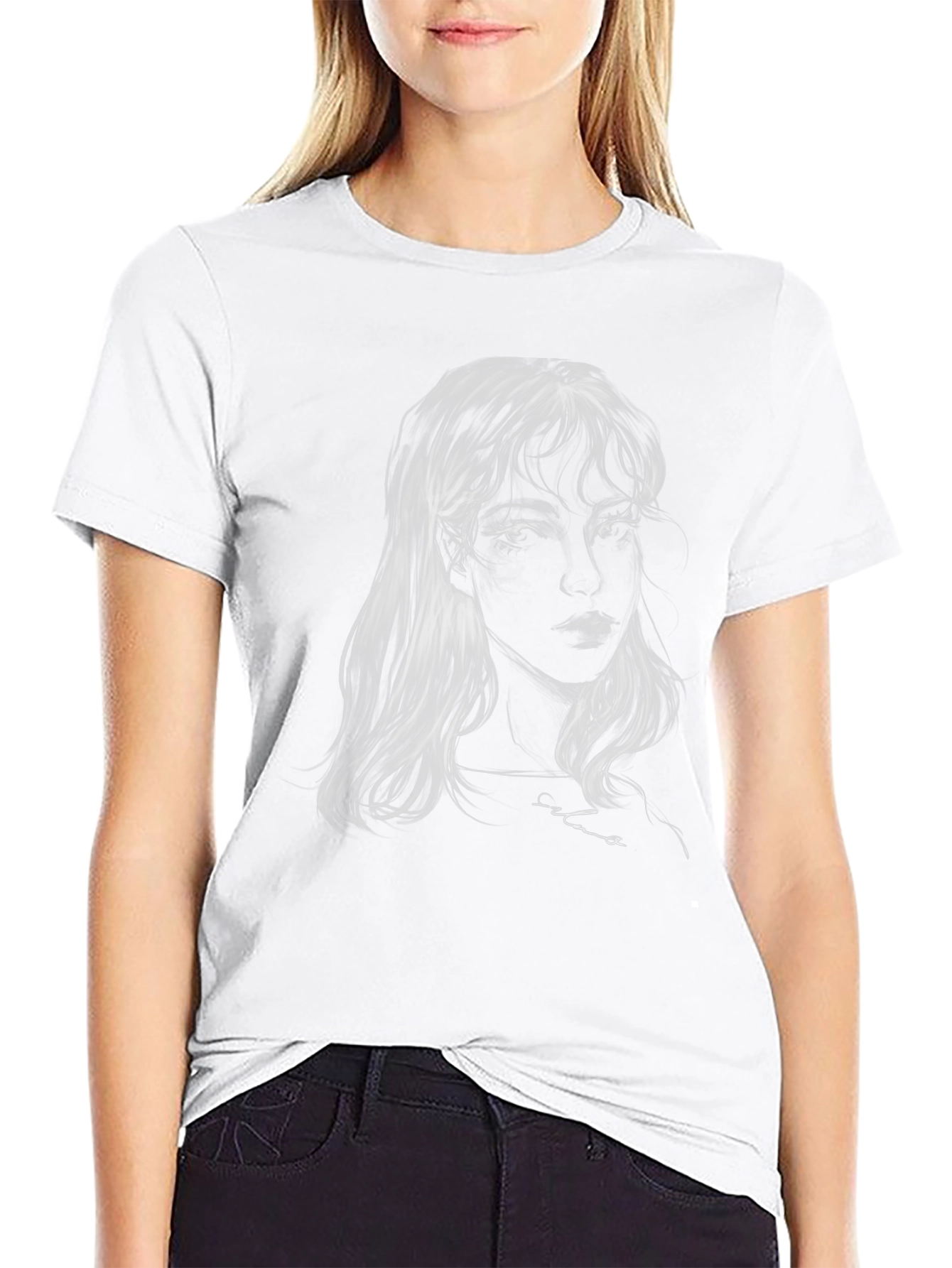 Ethereal Portrait Graphic Tee - Soft Black Cotton