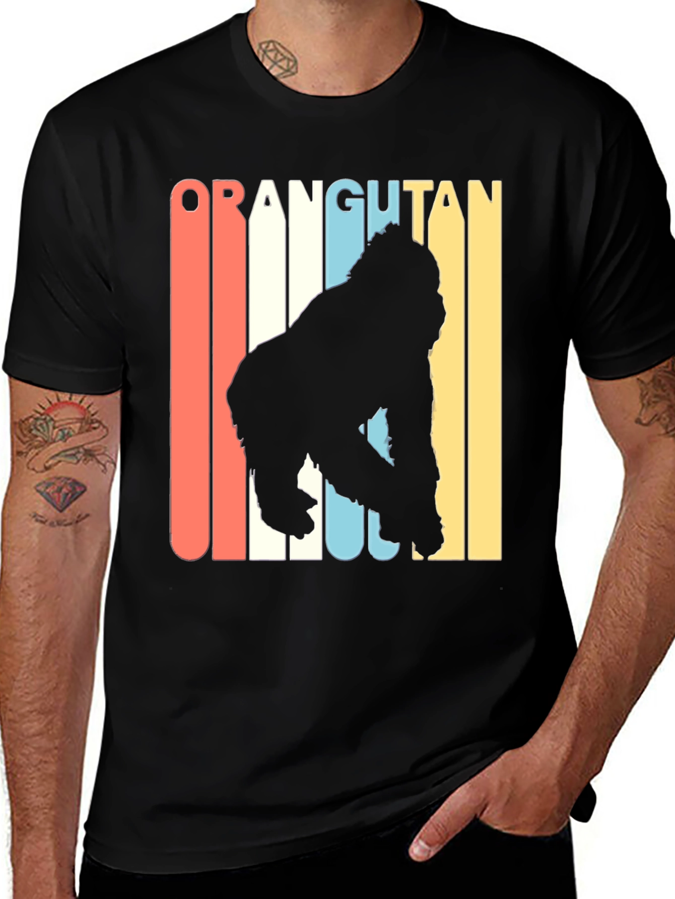 Retro Orangutan Graphic T-Shirt - Black