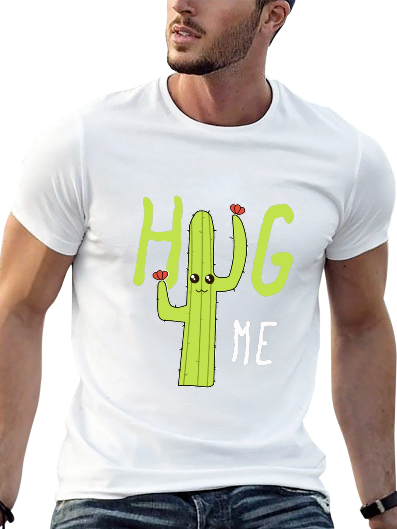 Hug Me Cactus Graphic Tee - Black