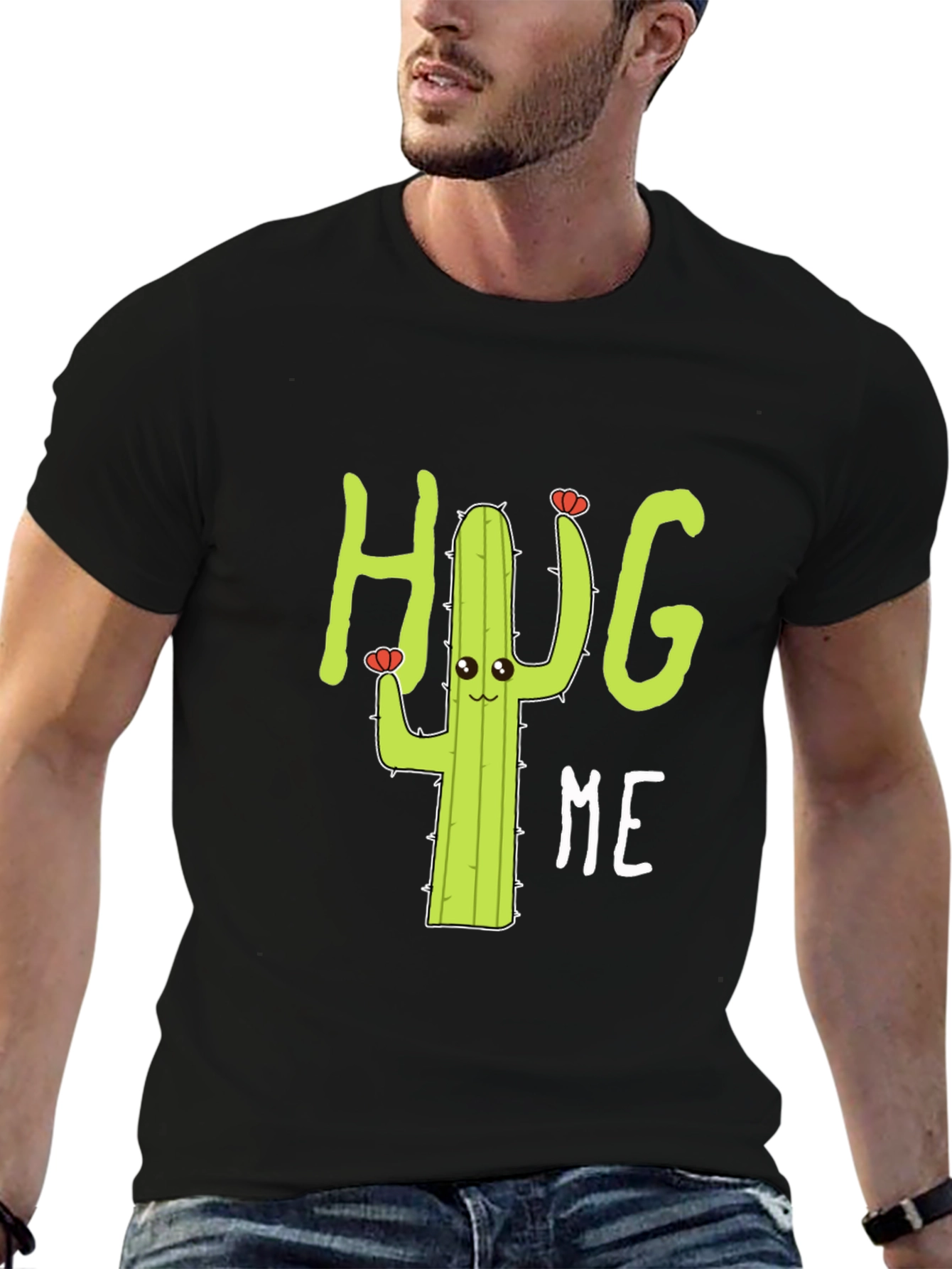 Hug Me Cactus Graphic Tee - Black