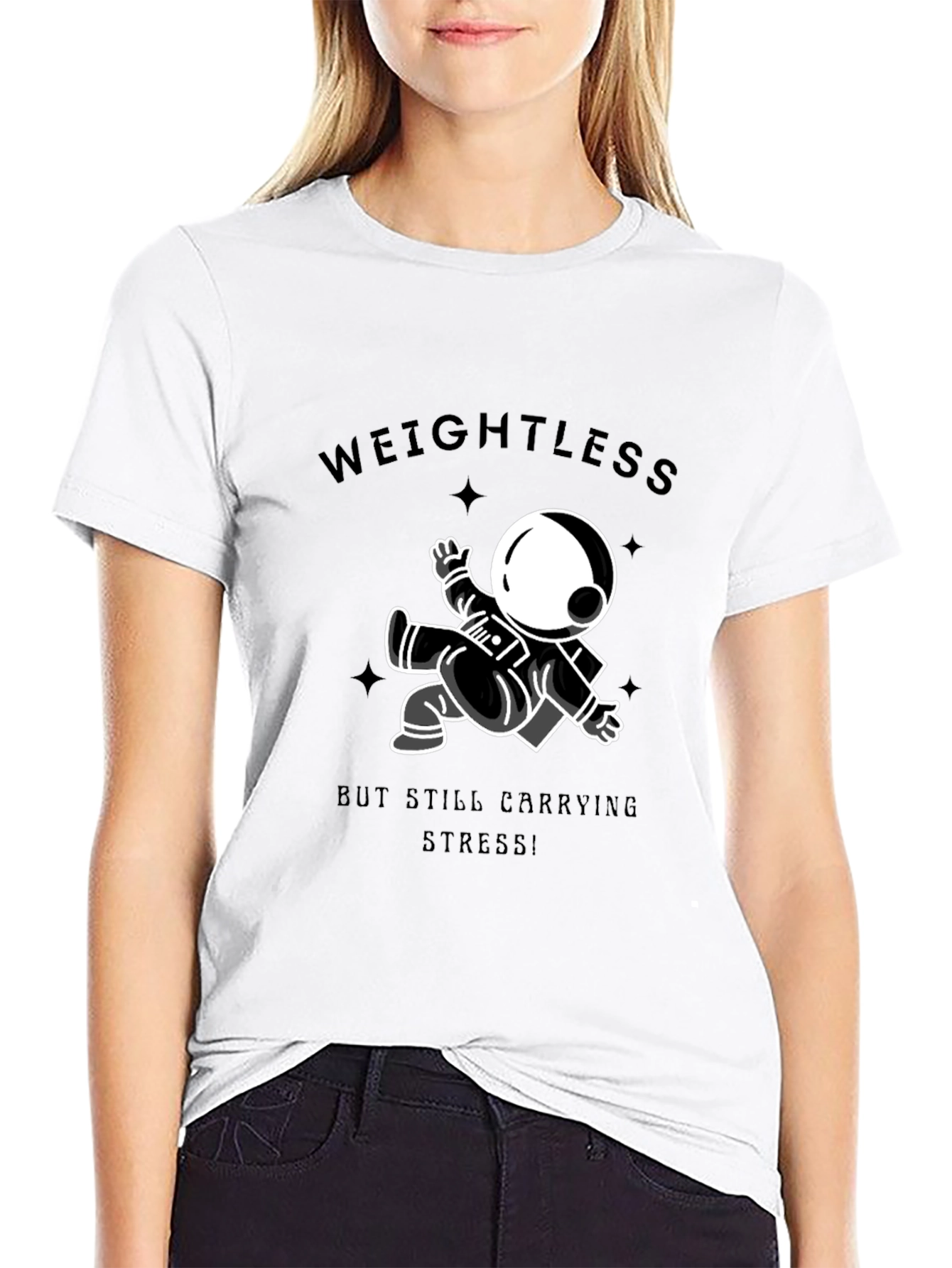 Weightless Astronaut Graphic Tee - Black Cotton T-Shirt