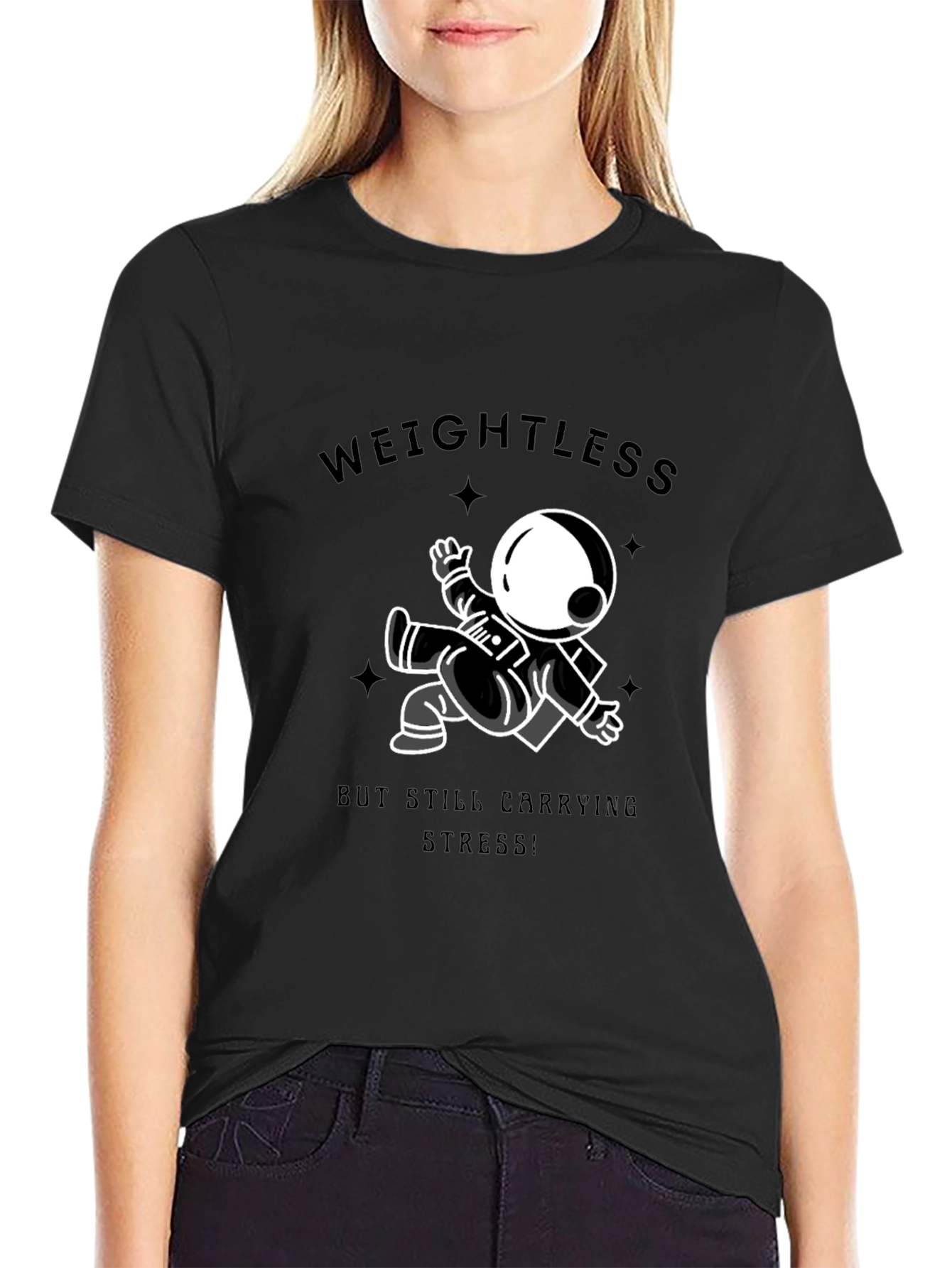 Weightless Astronaut Graphic Tee - Black Cotton T-Shirt