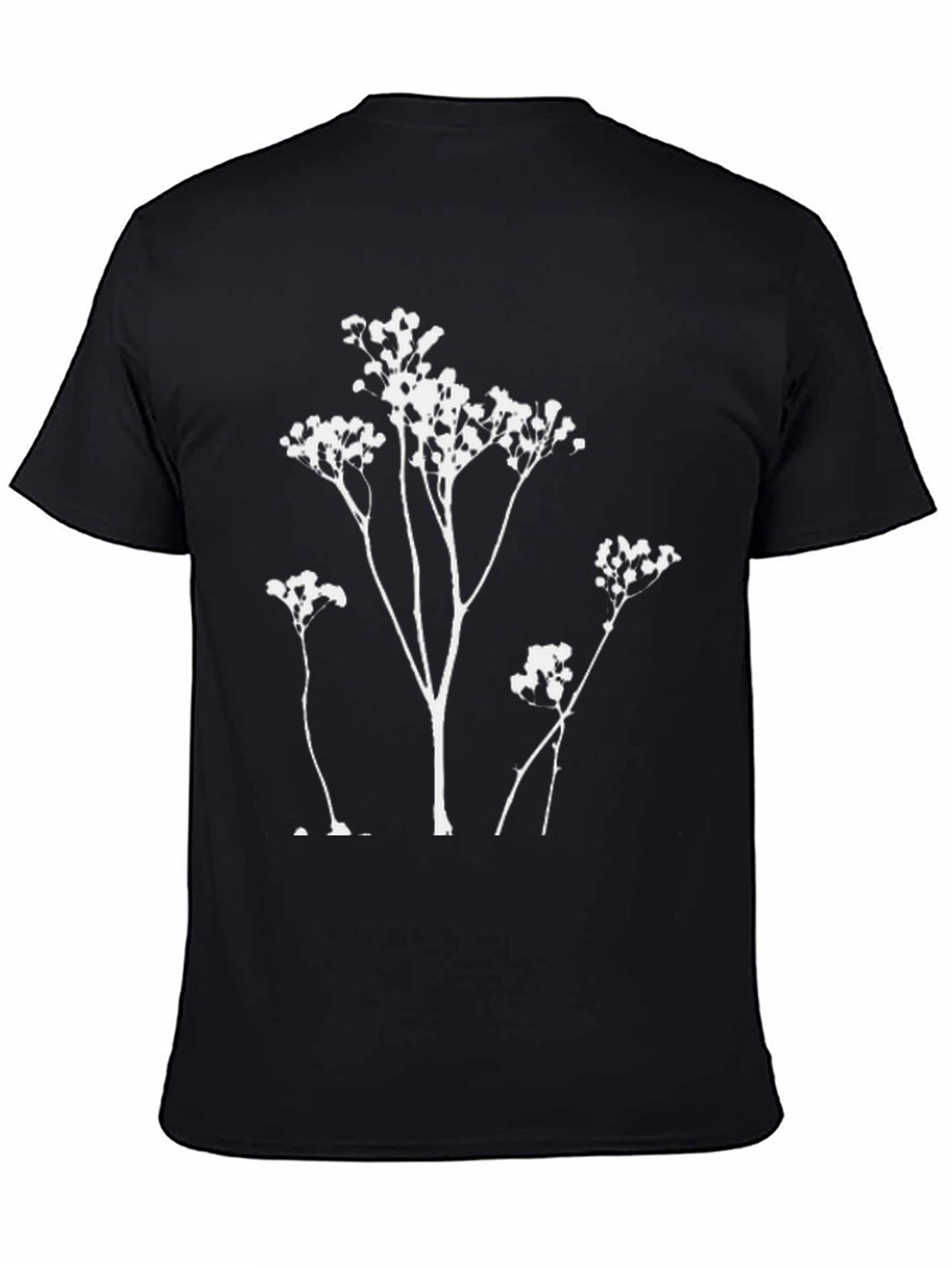 Minimalist Floral Print Black T-Shirt
