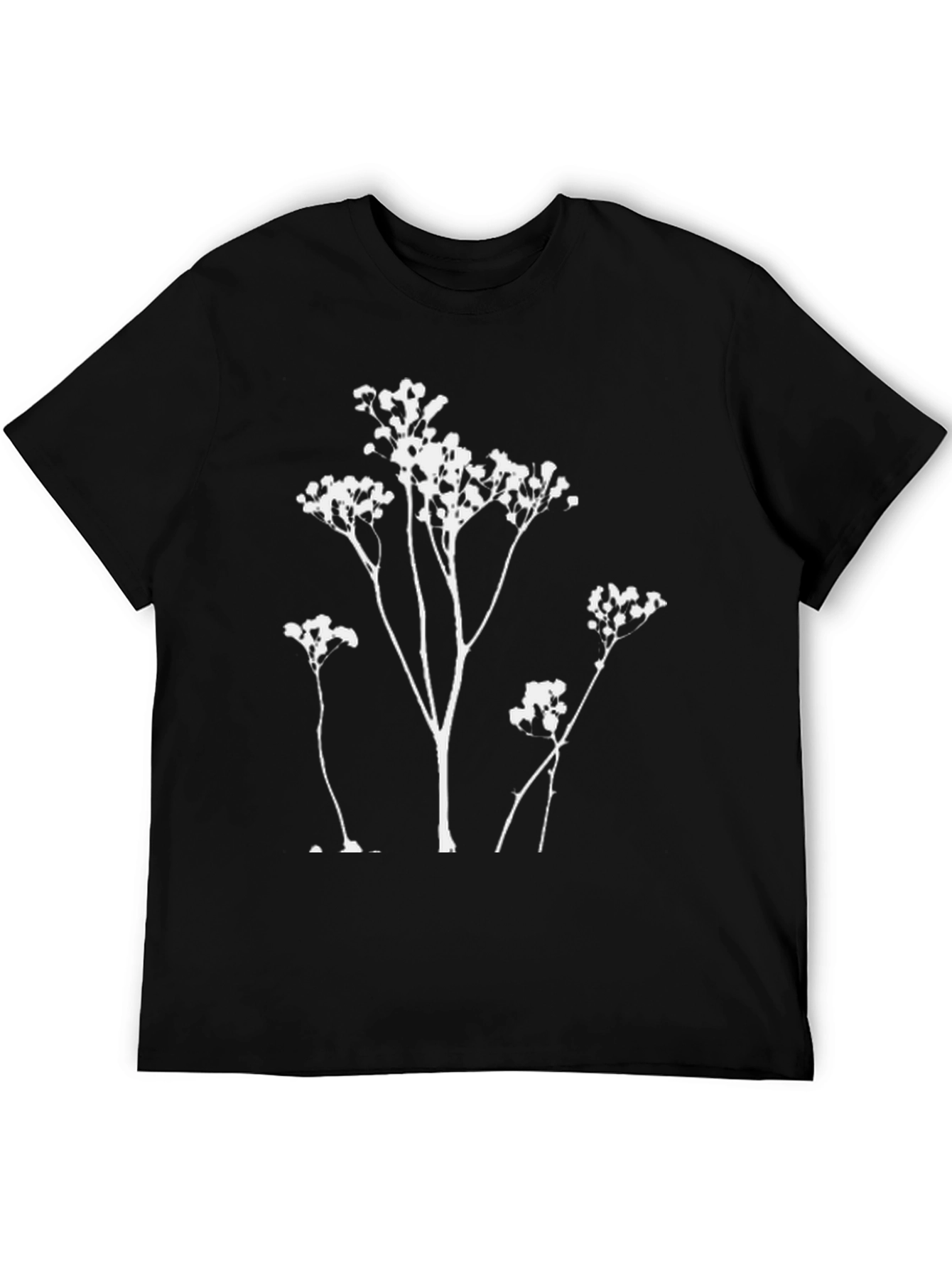 Minimalist Floral Print Black T-Shirt