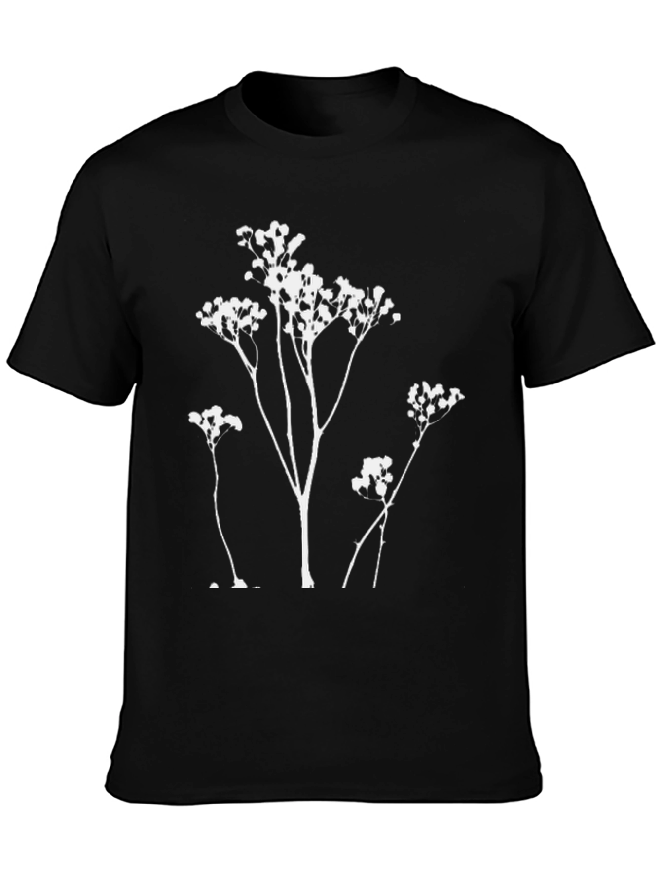 Minimalist Floral Print Black T-Shirt