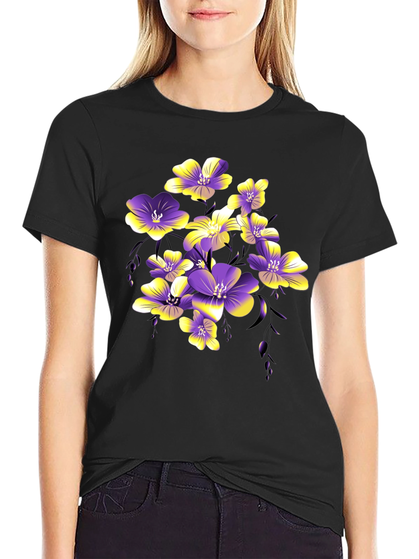 Floral Print Black T-Shirt for Men