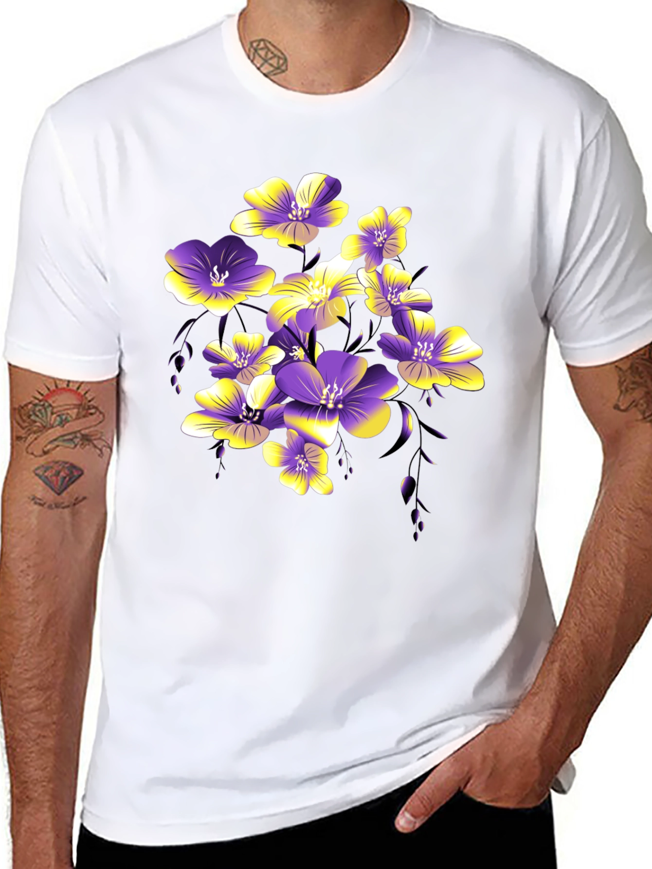 Floral Print Black T-Shirt for Men
