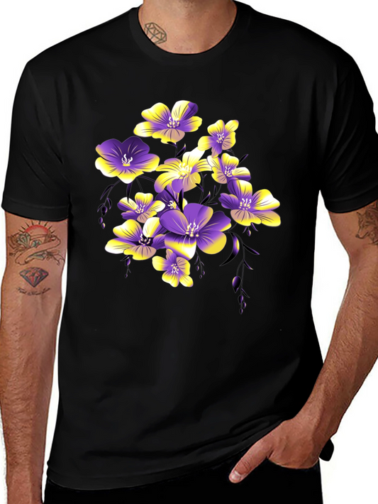 Floral Print Black T-Shirt for Men
