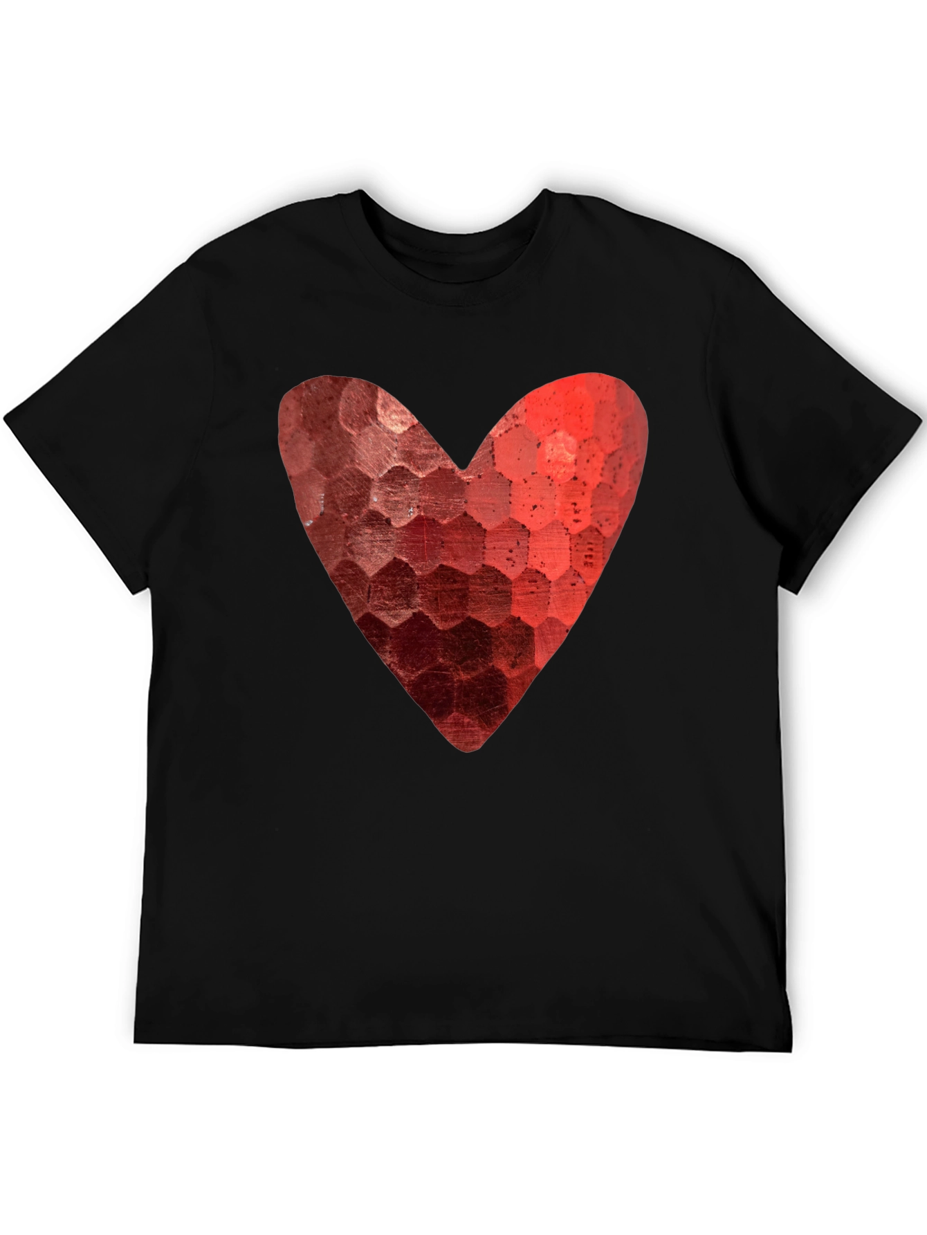 Heart Hexagon Pattern Graphic Tee - Black