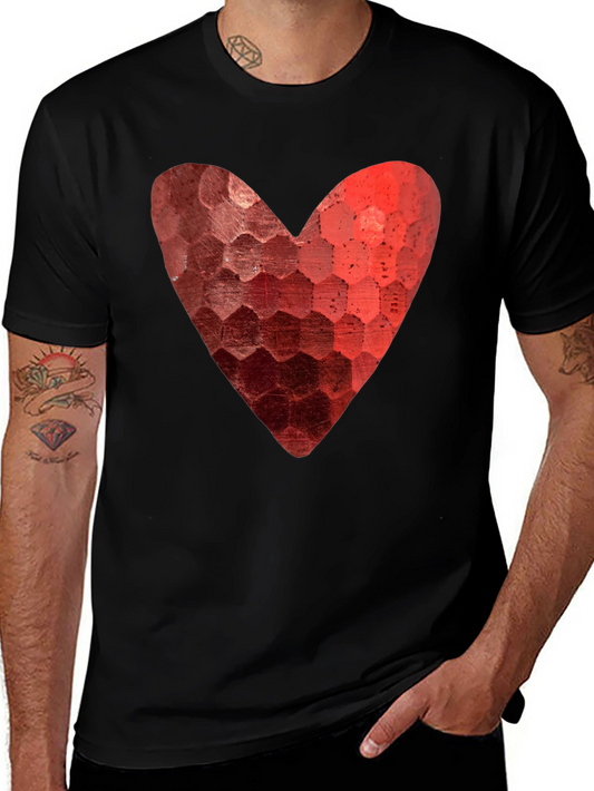 Heart Hexagon Pattern Graphic Tee - Black
