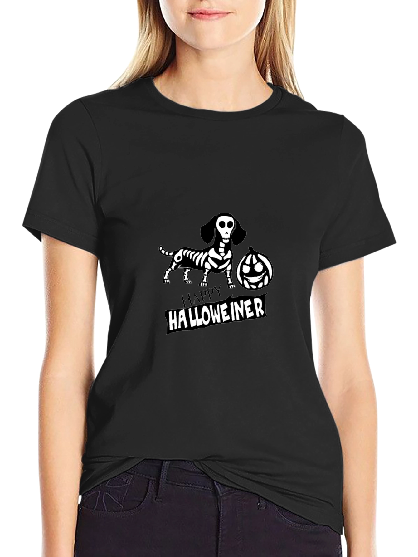 Happy Halloweiner Dachshund Skeleton T-Shirt