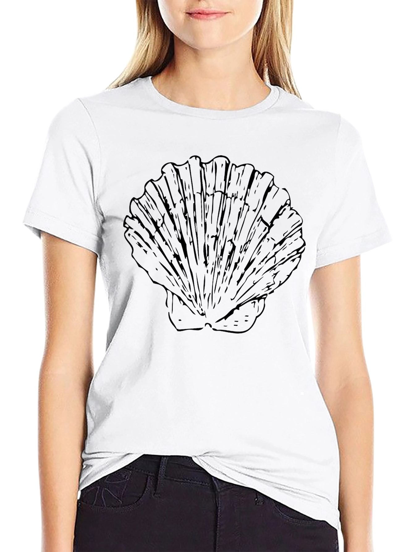 Mens Black T-Shirt with Seashell Graphic