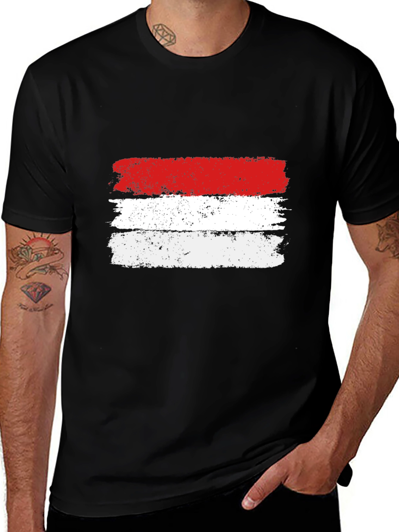 Distressed Indonesia Flag Black T-Shirt