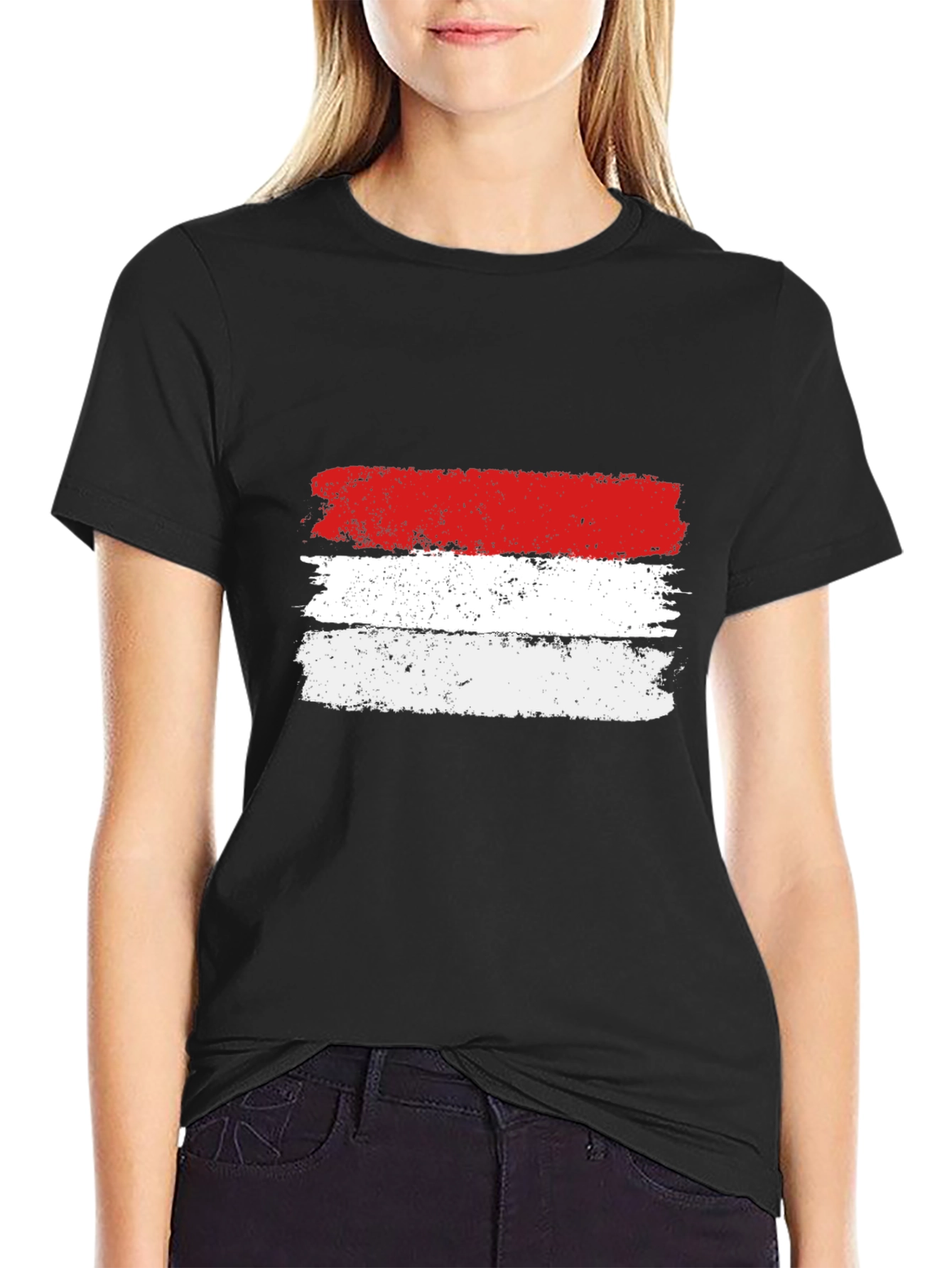 Distressed Indonesia Flag Black T-Shirt