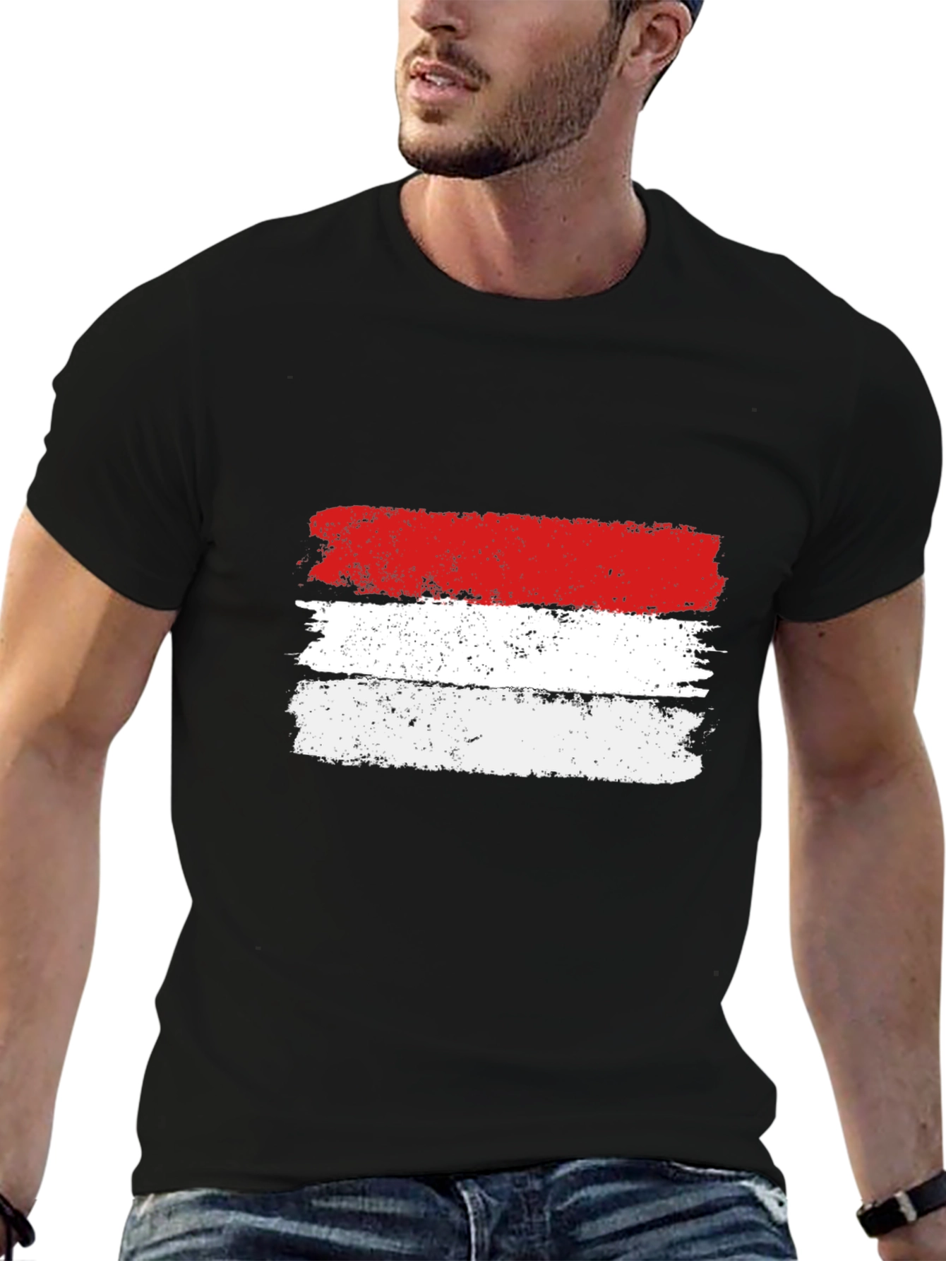 Distressed Indonesia Flag Black T-Shirt