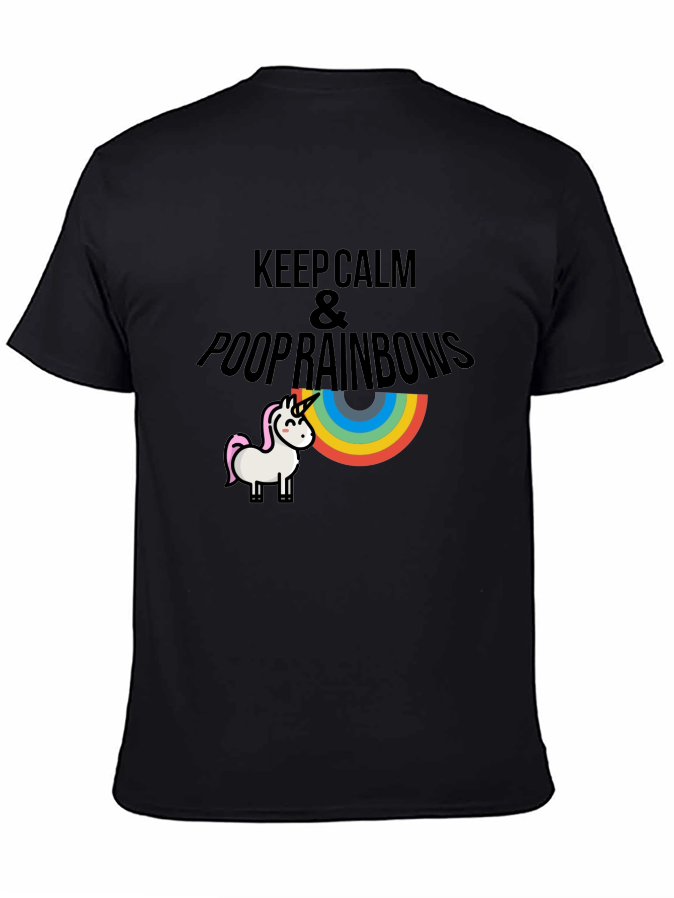 Keep Calm & Poop Rainbows Black T-Shirt