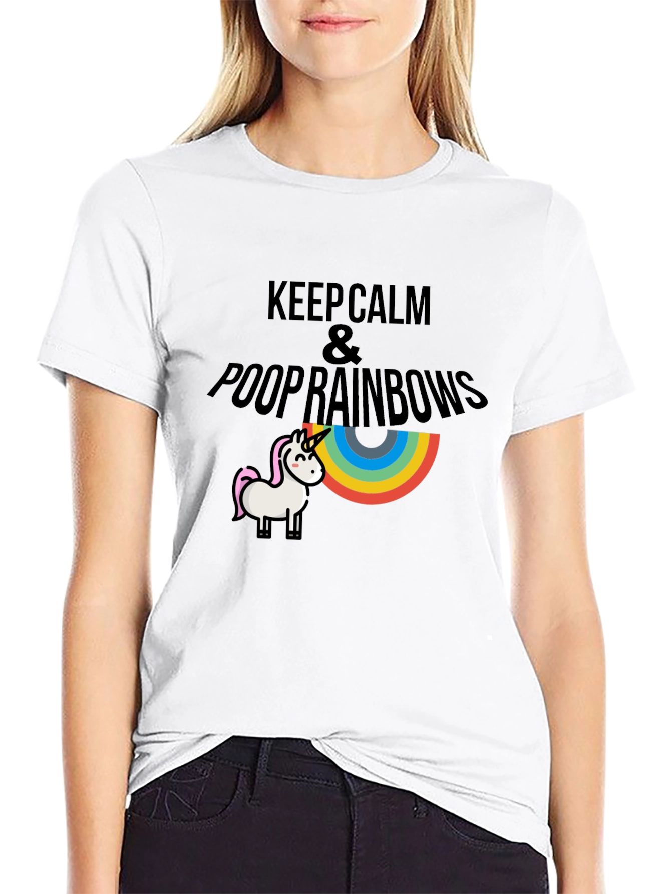 Keep Calm & Poop Rainbows Black T-Shirt