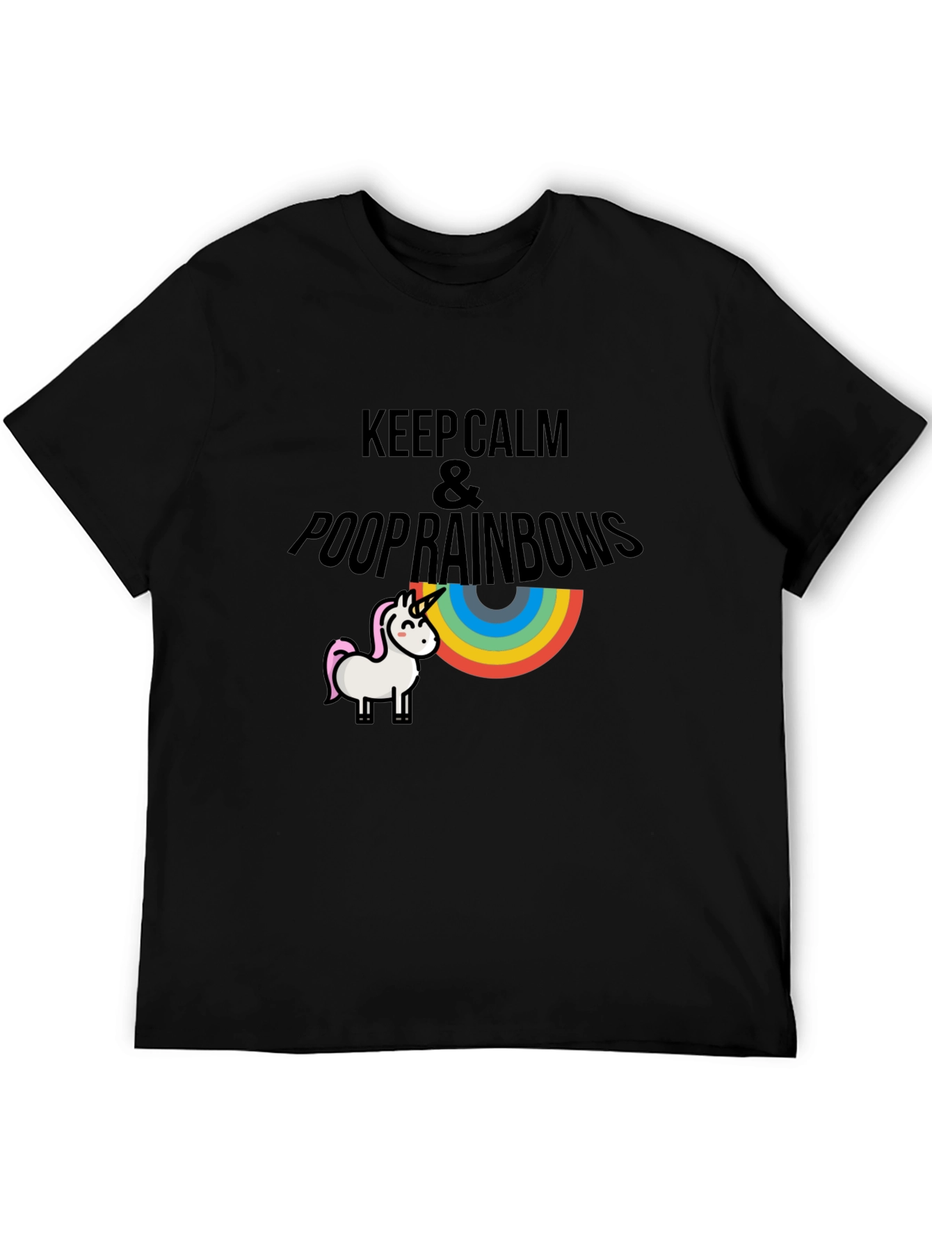 Keep Calm & Poop Rainbows Black T-Shirt
