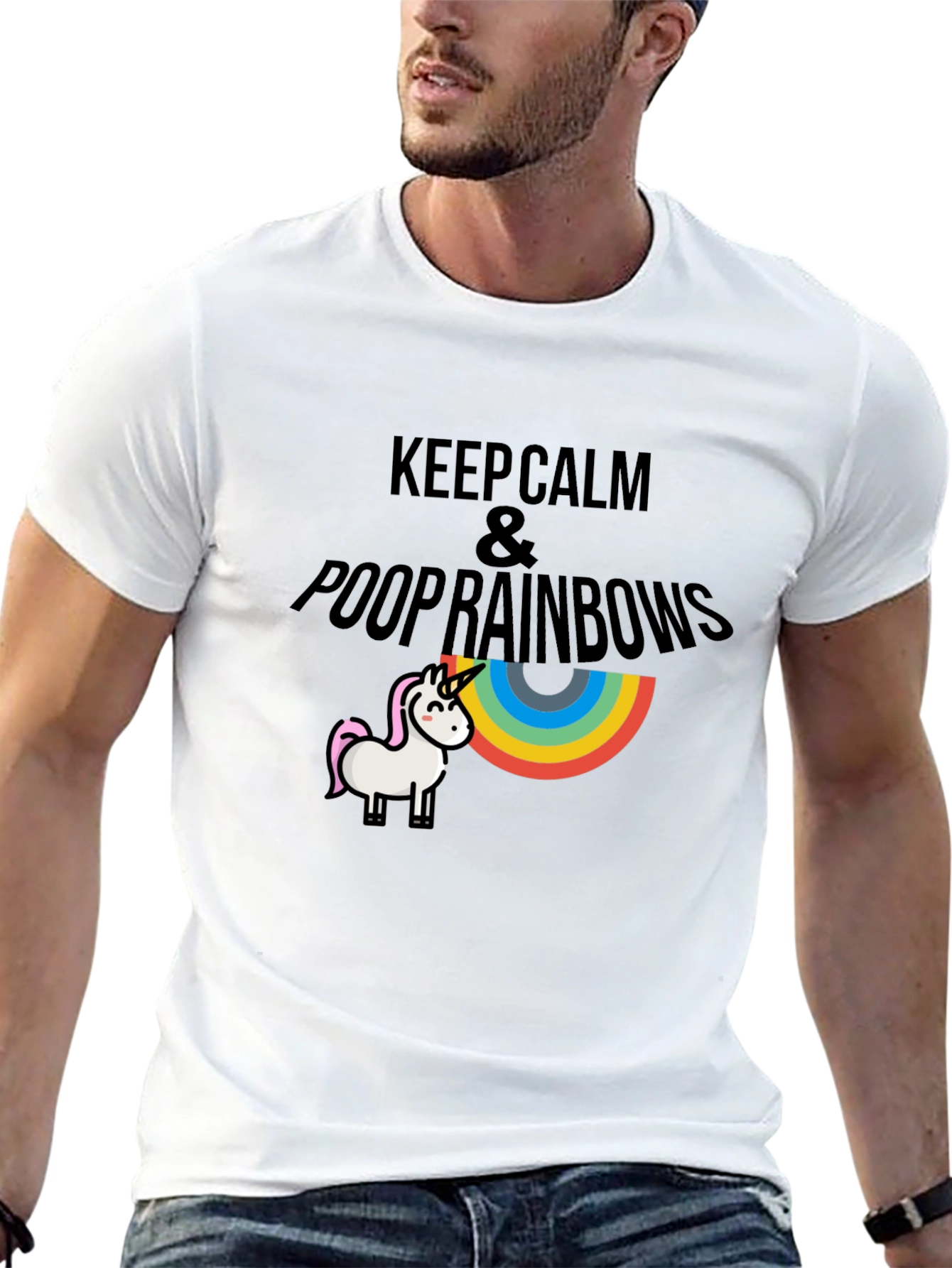 Keep Calm & Poop Rainbows Black T-Shirt