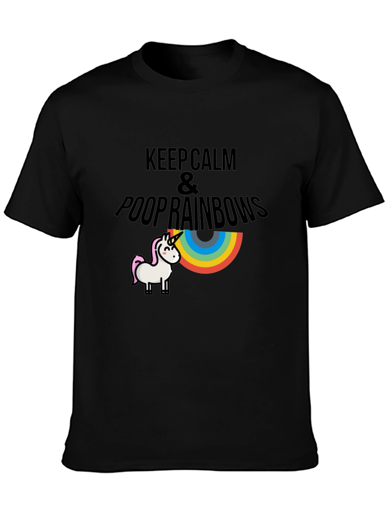 Keep Calm & Poop Rainbows Black T-Shirt