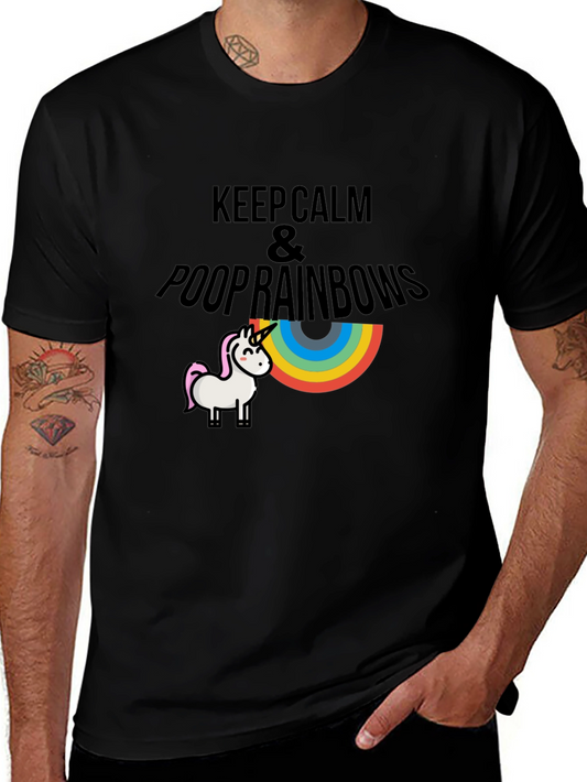 Keep Calm & Poop Rainbows Black T-Shirt