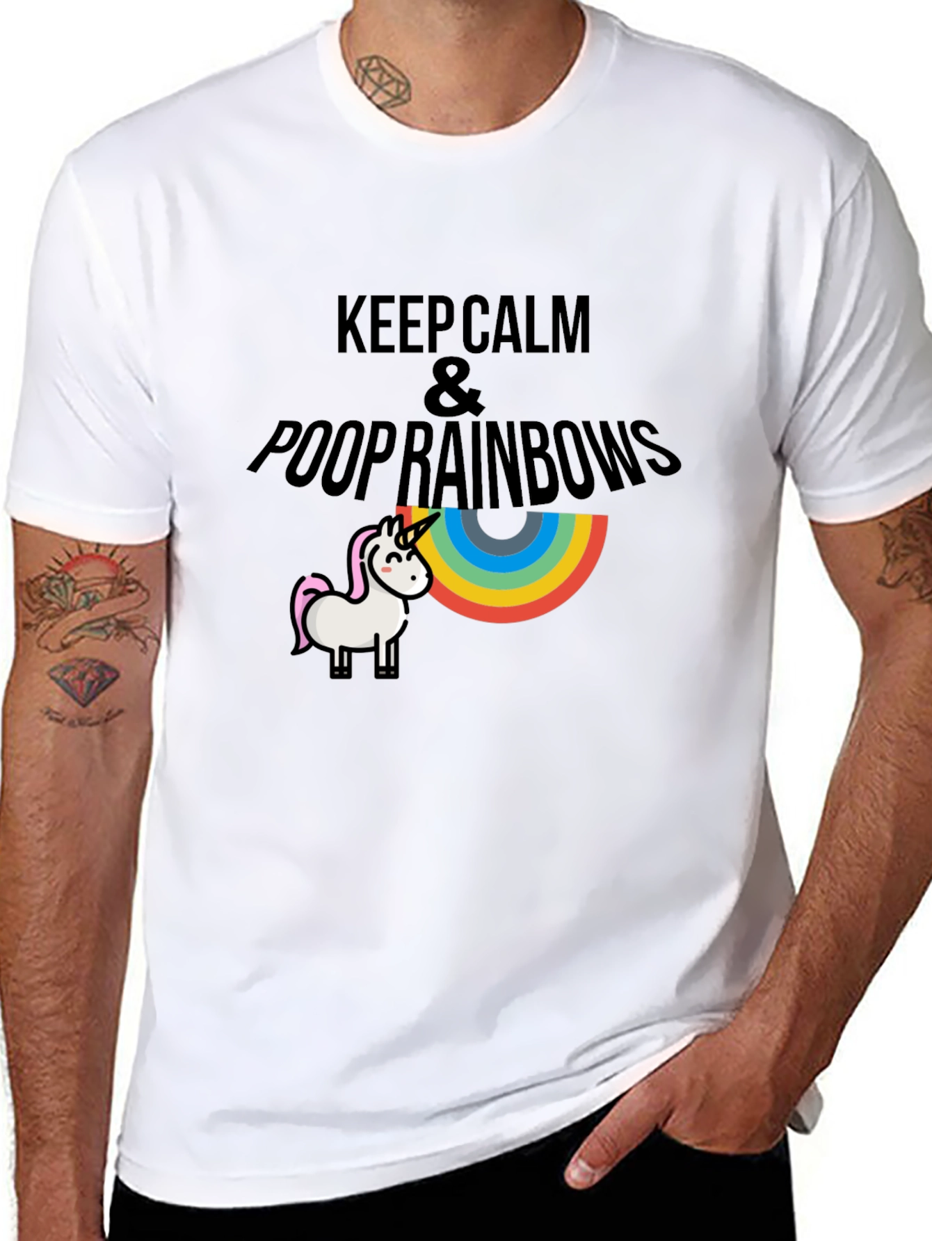 Keep Calm & Poop Rainbows Black T-Shirt