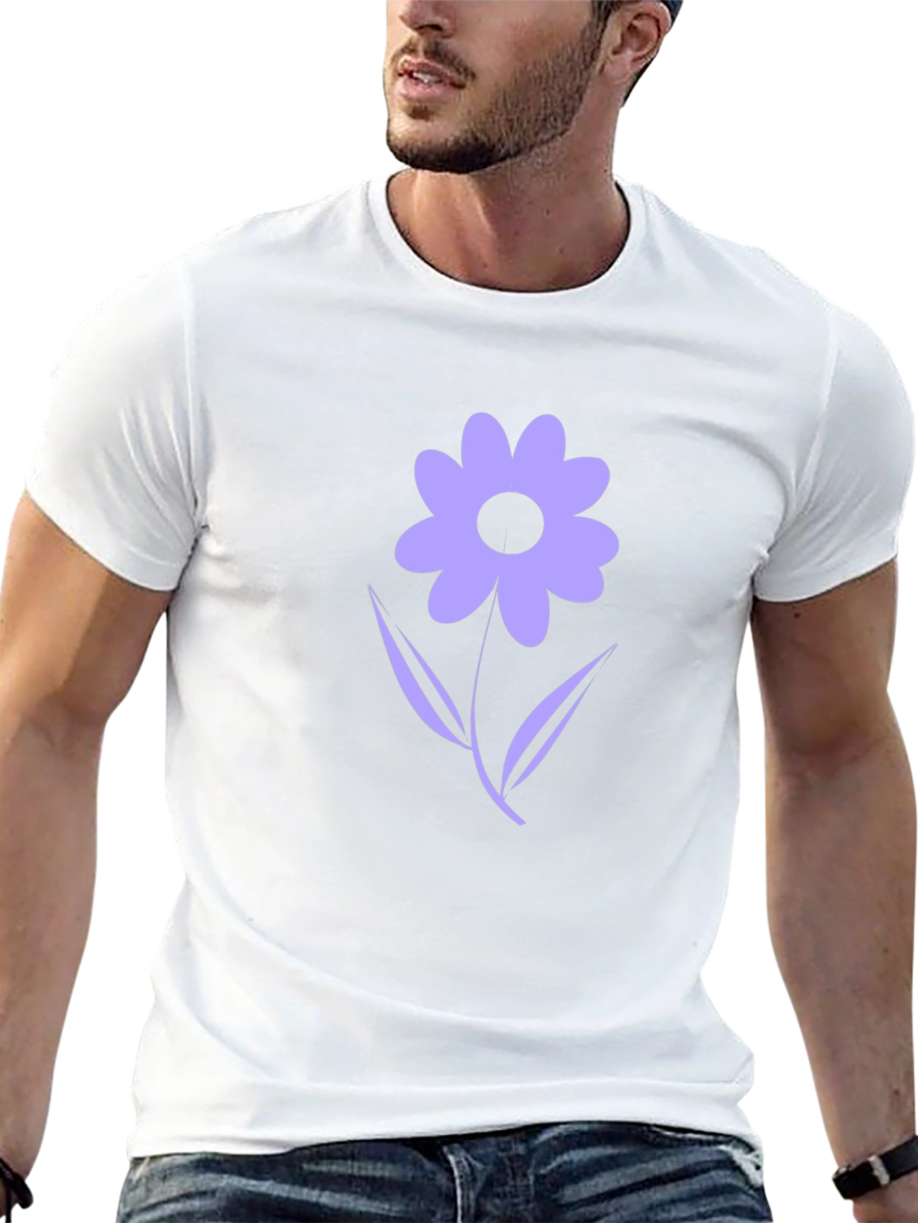 Black T-Shirt with Purple Flower Graphic