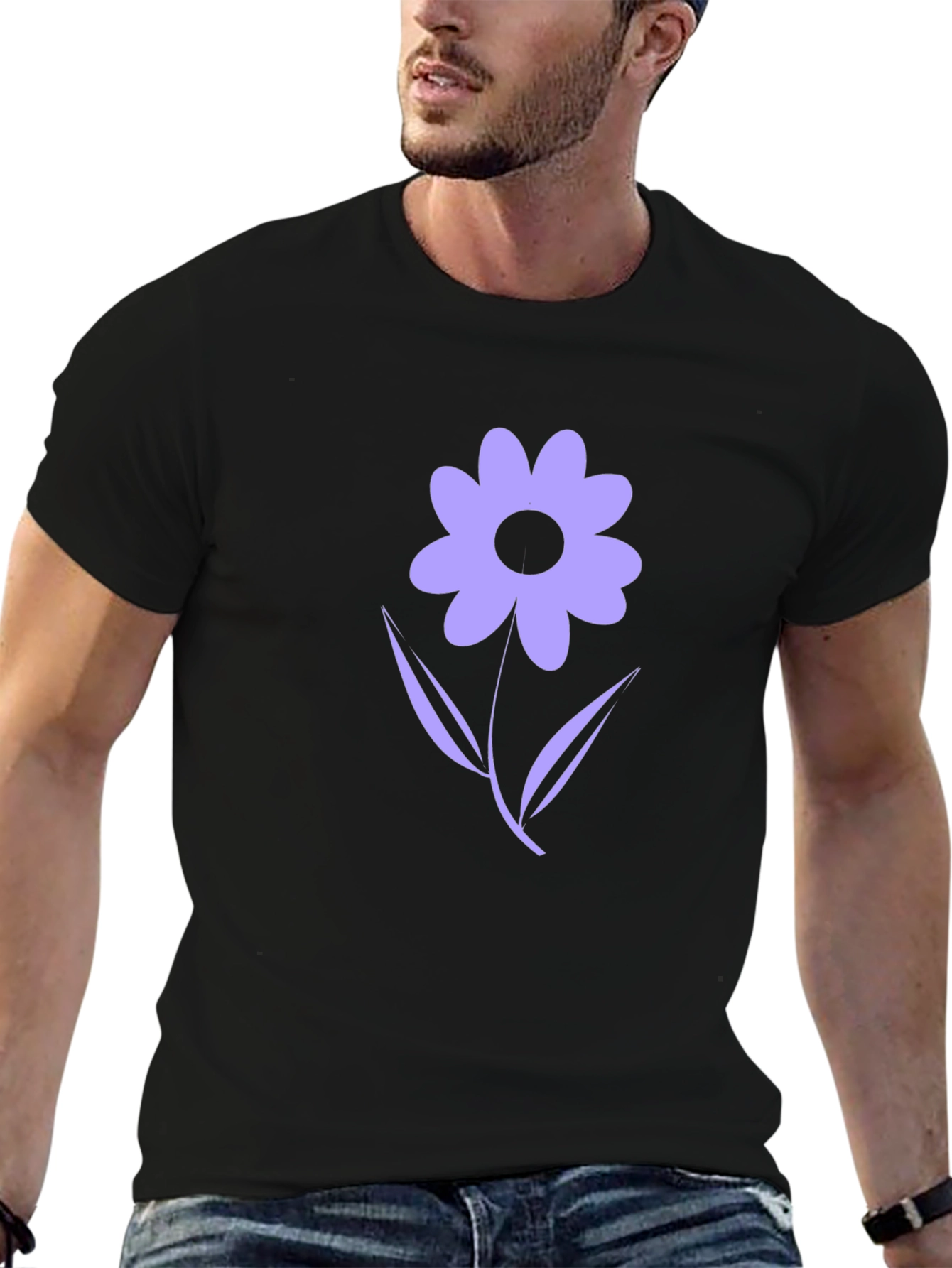 Black T-Shirt with Purple Flower Graphic