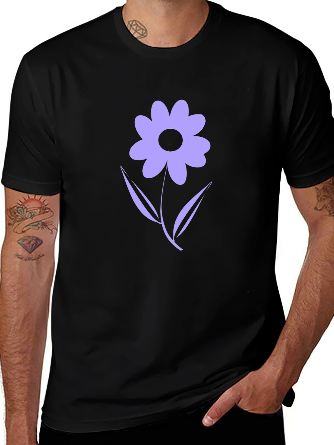 Black T-Shirt with Purple Flower Graphic