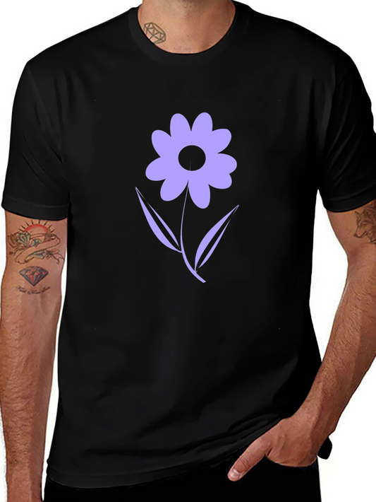 Black T-Shirt with Purple Flower Graphic