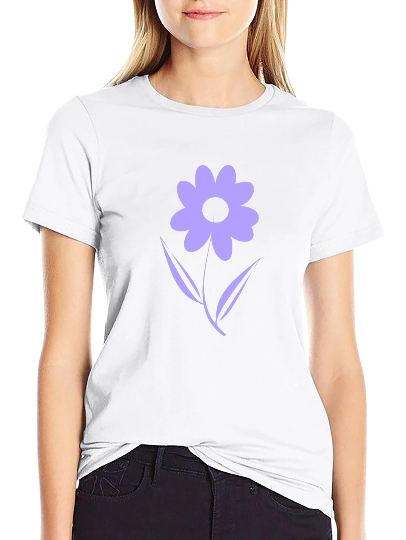 Black T-Shirt with Purple Flower Graphic