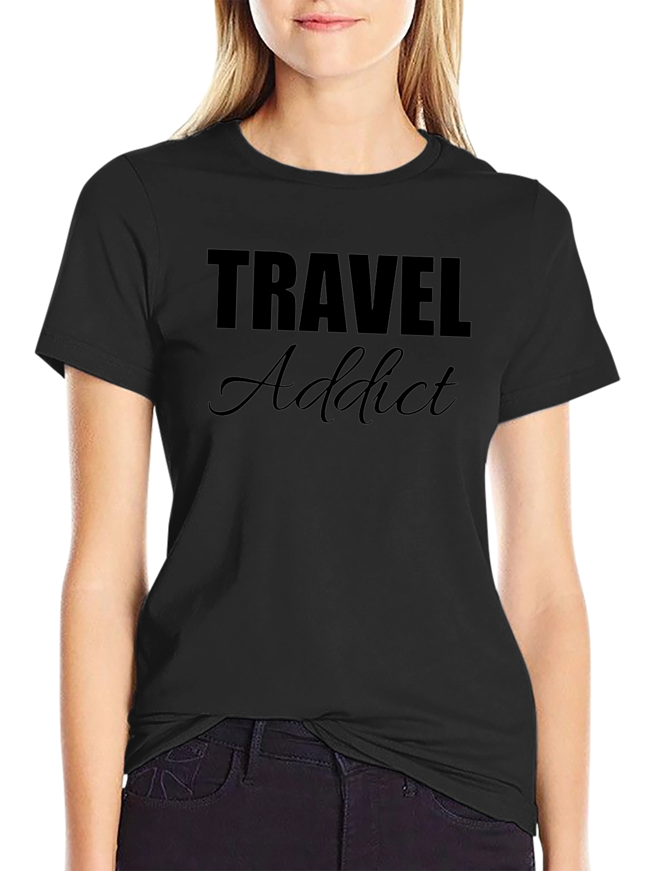 Travel Addict Black Graphic T-Shirt