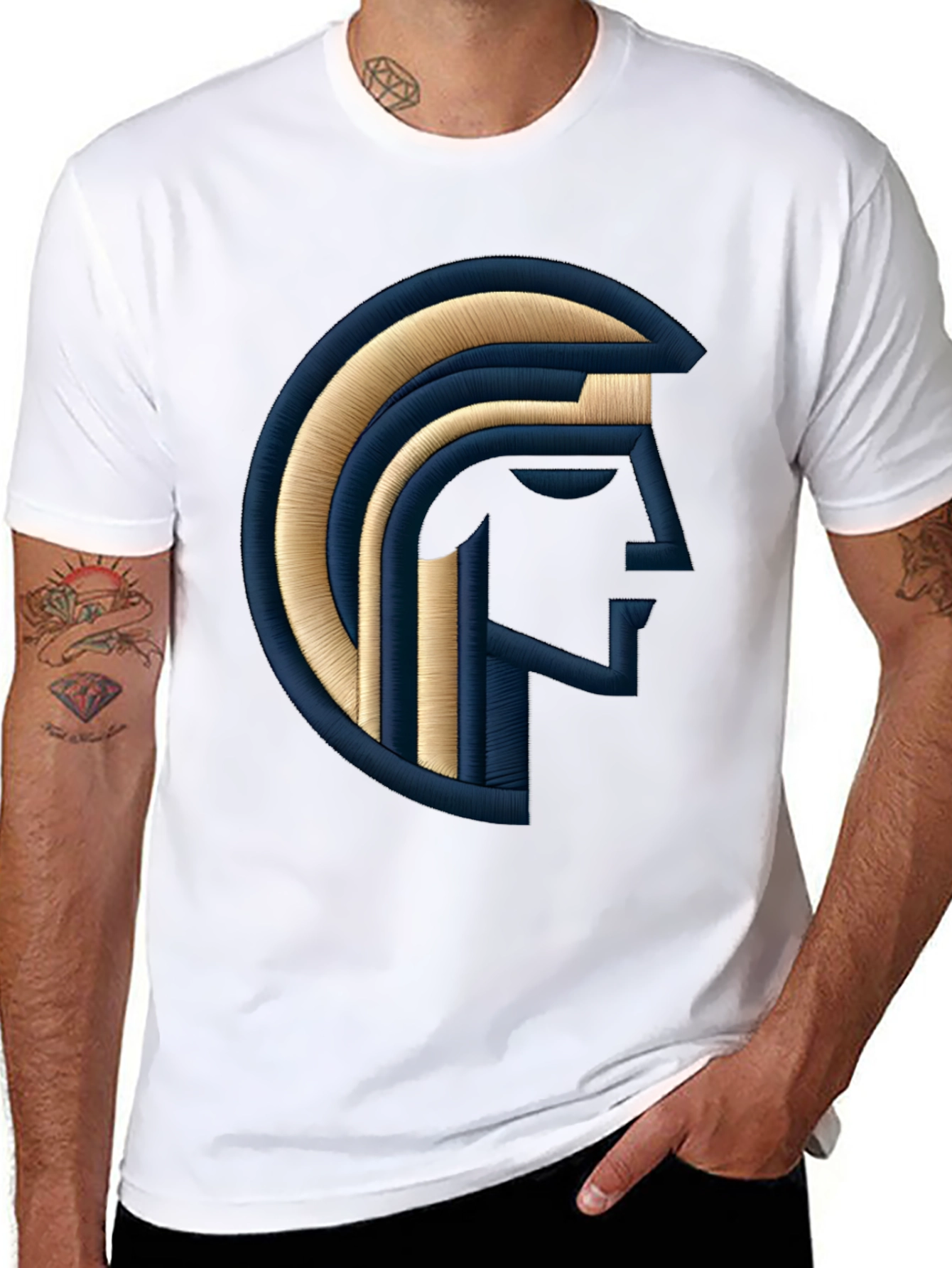 Embroidered Spartan Graphic Black T-Shirt