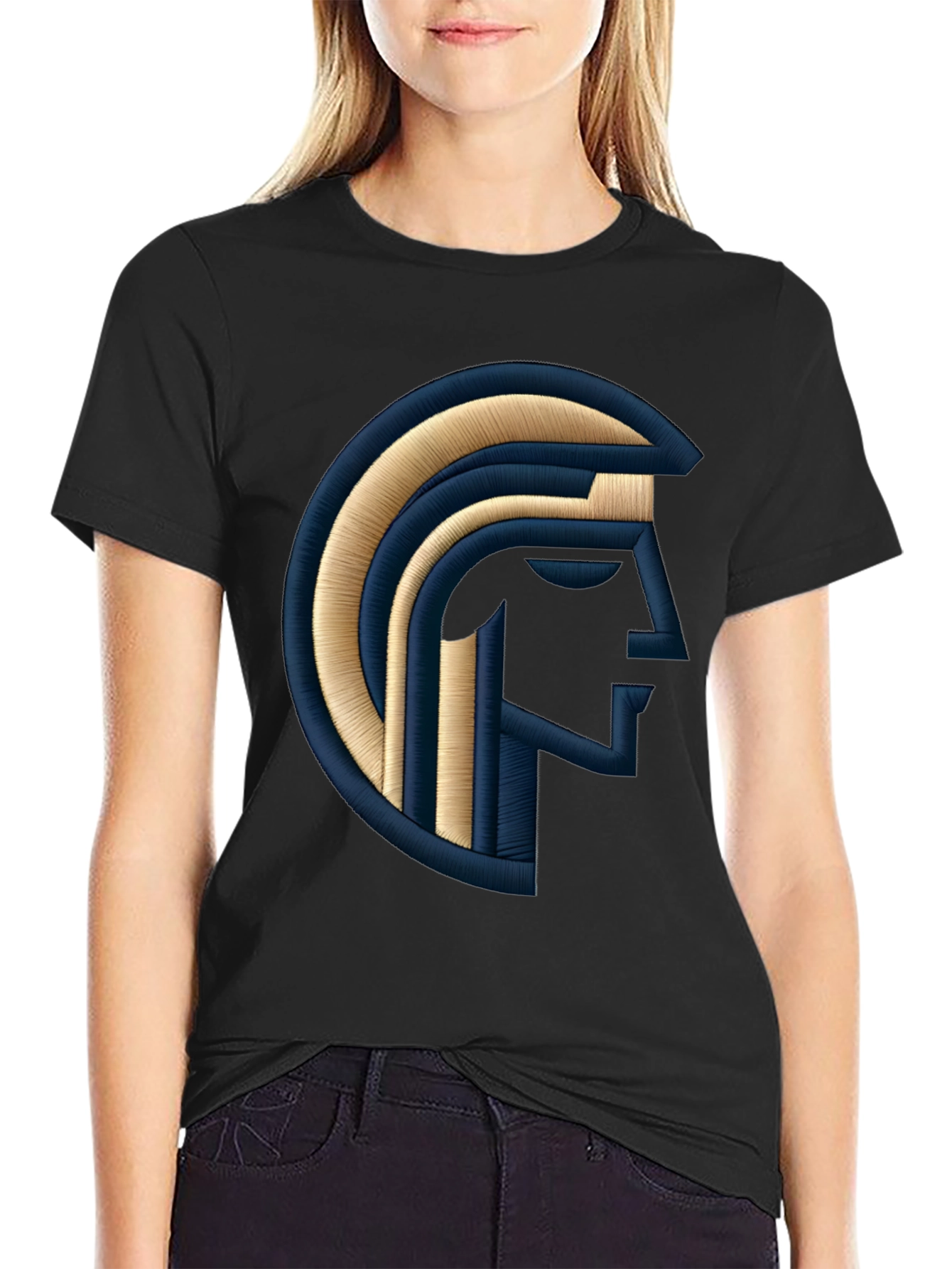 Embroidered Spartan Graphic Black T-Shirt