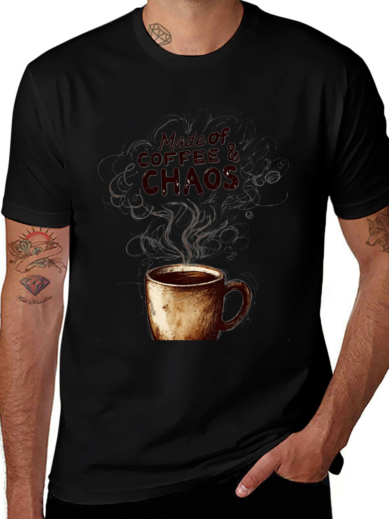 Coffee & Chaos Graphic Tee - Soft Black Cotton