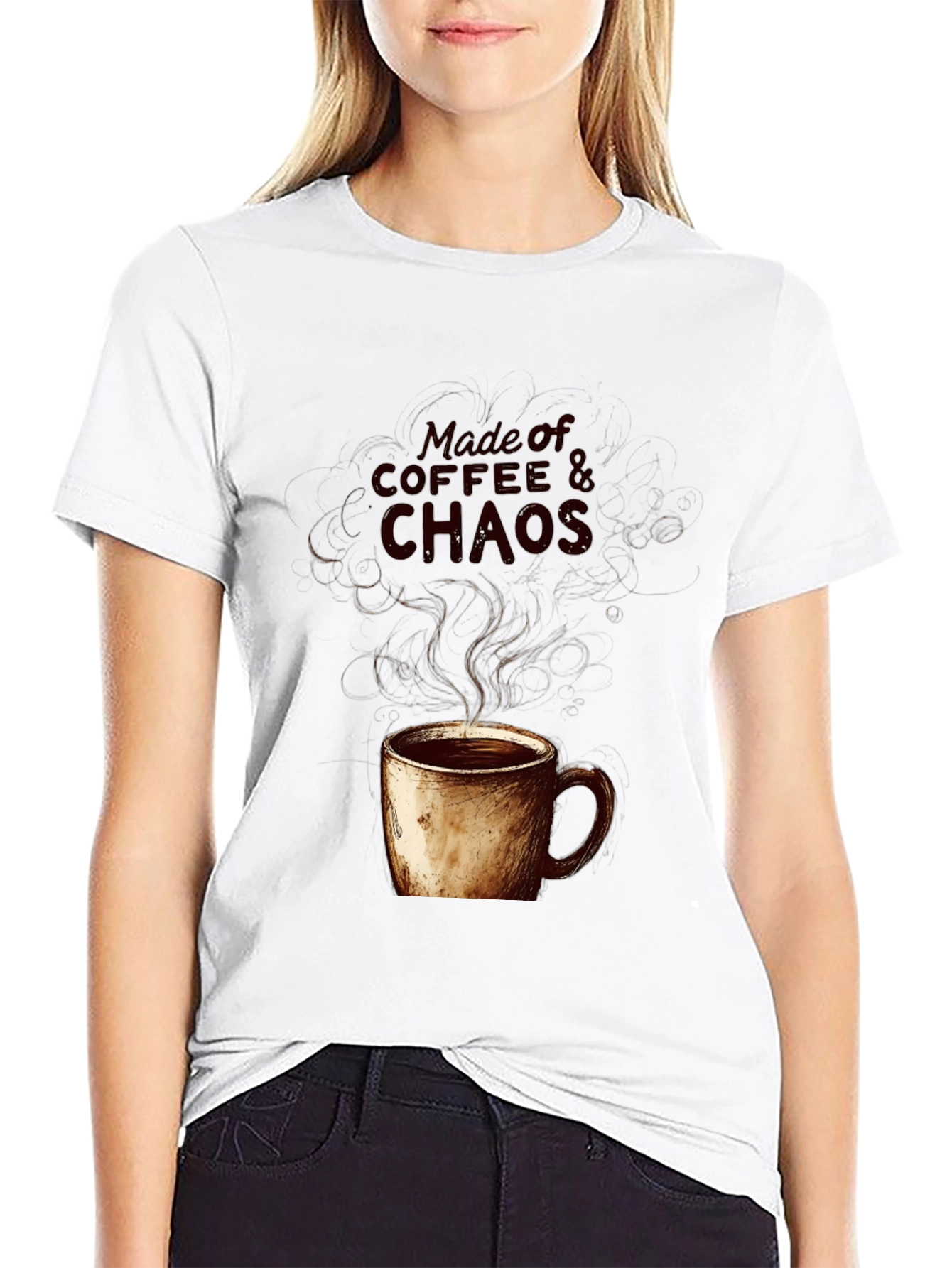 Coffee & Chaos Graphic Tee - Soft Black Cotton